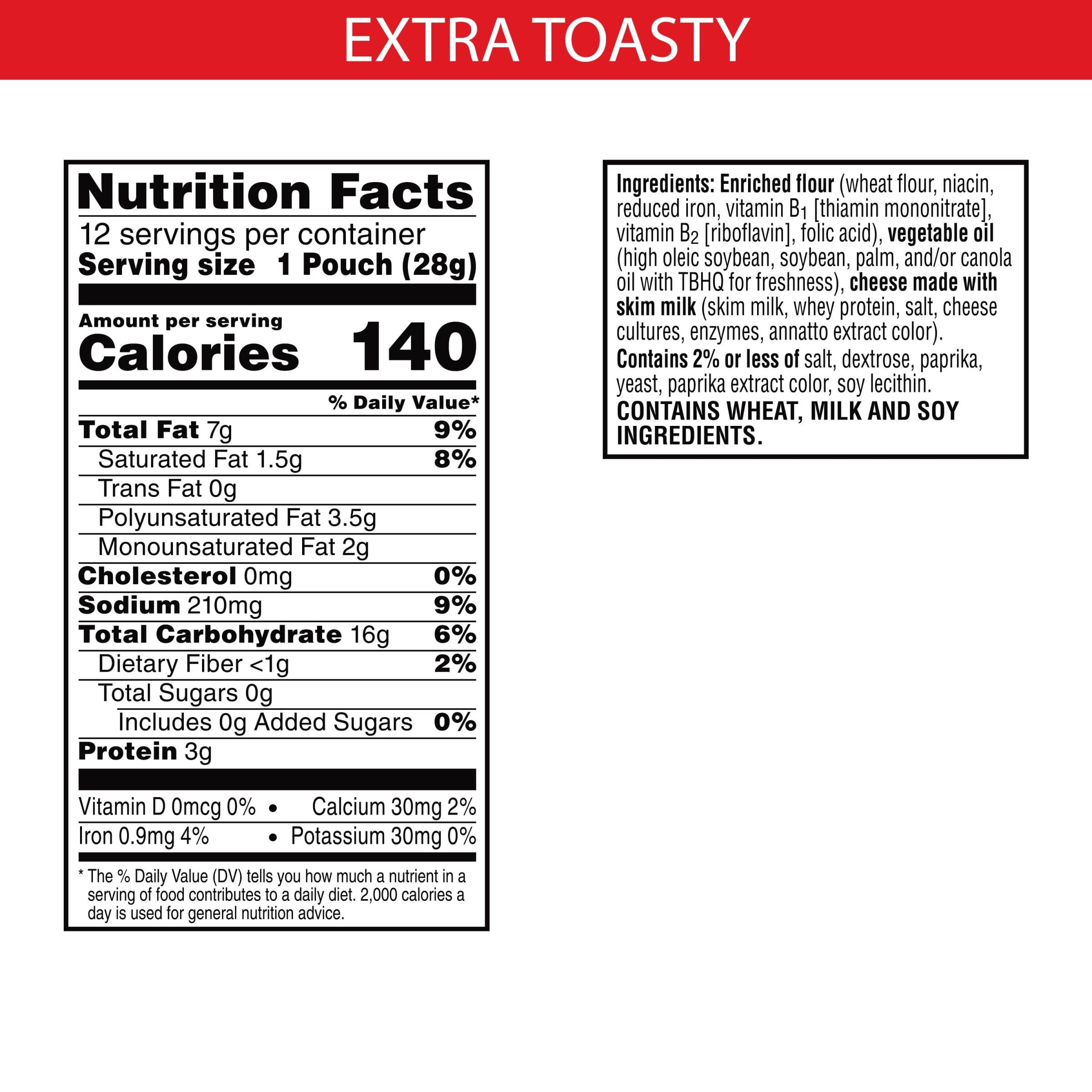 Cheez-It Extra Toasty Baked Cheese Crackers - 12oz Box (12 Packs) - Perfect for Office Snacks, Kids Lunchboxes & Party Platters