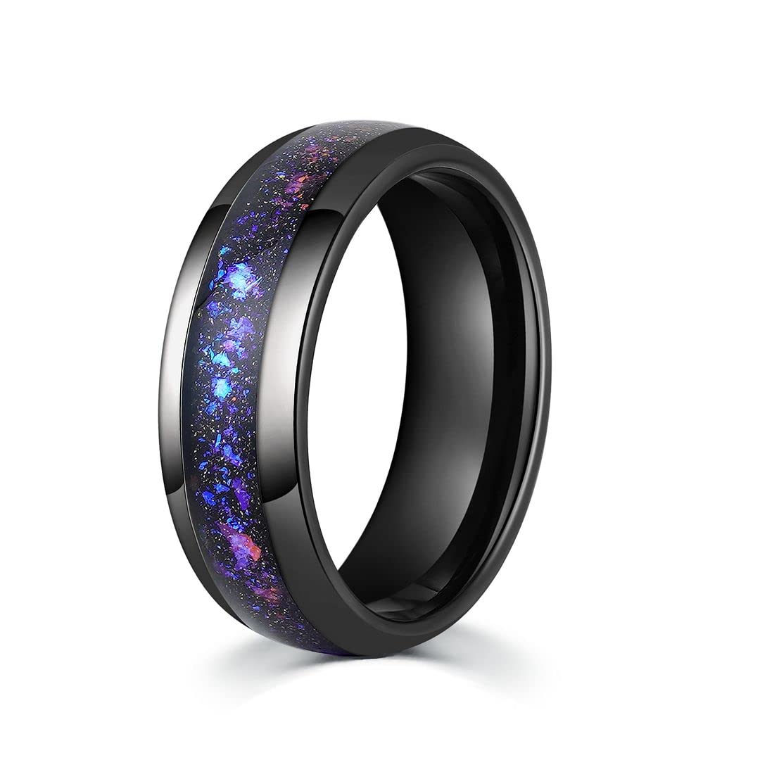 Black Tungsten Sandstone Men's Wedding Ring | 8mm Comfort Fit Space Nebula Design Band for Men – Perfect for Weddings, Anniversaries & Everyday Wear