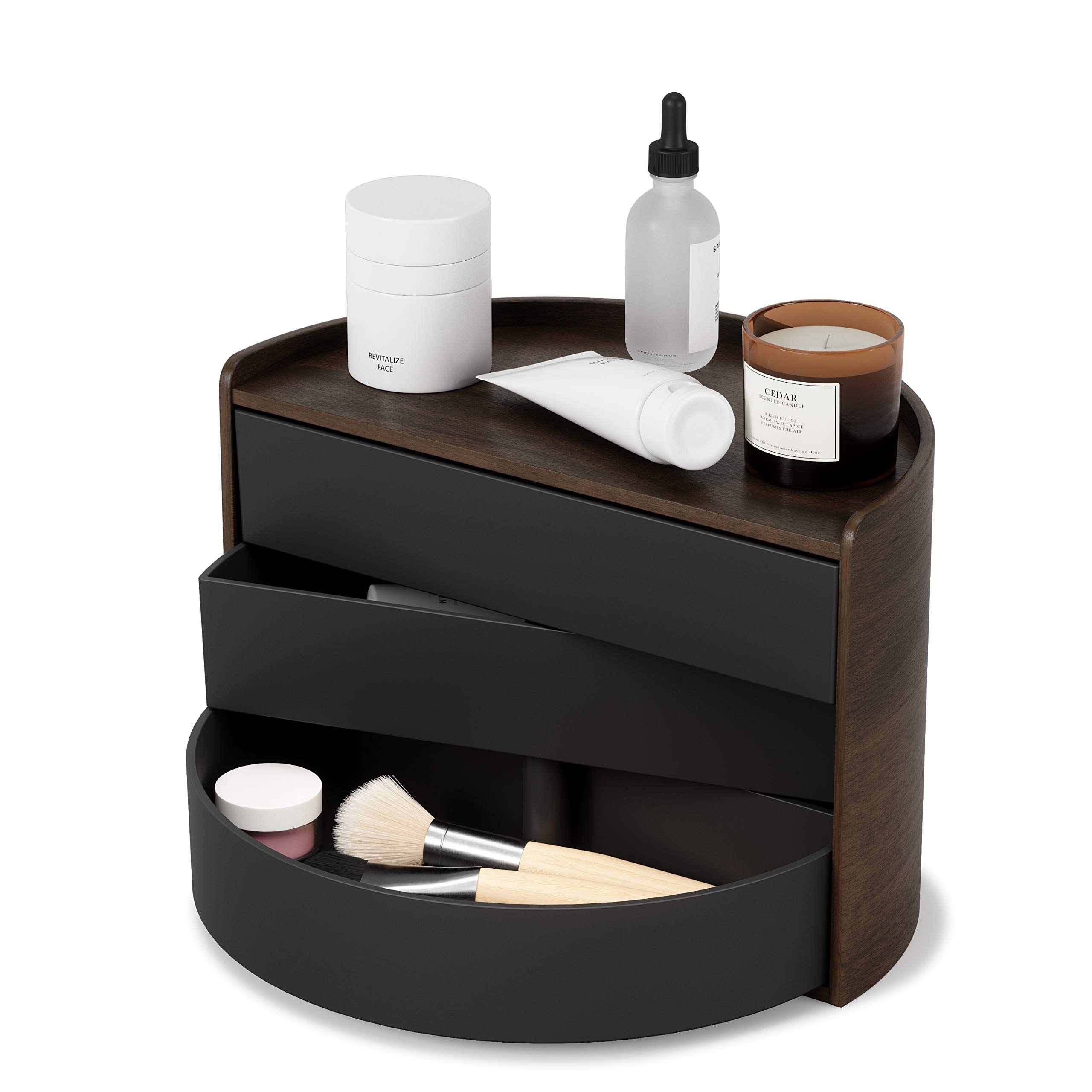 Umbra Moona Decorative Storage Box with Lid - Black/Walnut Finish for Home Organization, Bedroom & Bathroom Storage