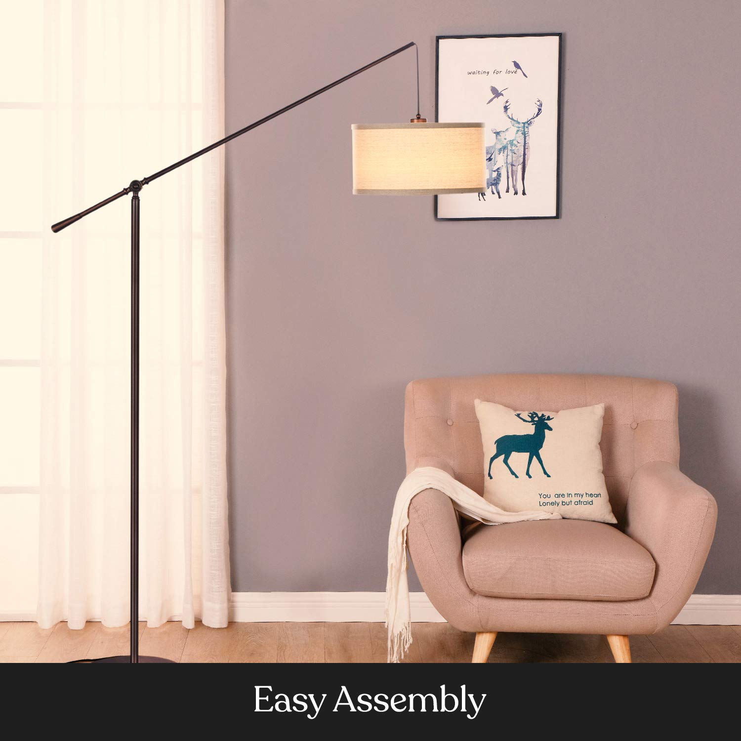 Brightech Hudson 2 - Modern LED Arc Floor Lamp with Sturdy Base, Adjustable Height for Living Room, Bedroom & Office - Mid Century Bronze Finish - Perfect for Reading, Working & Home Decor