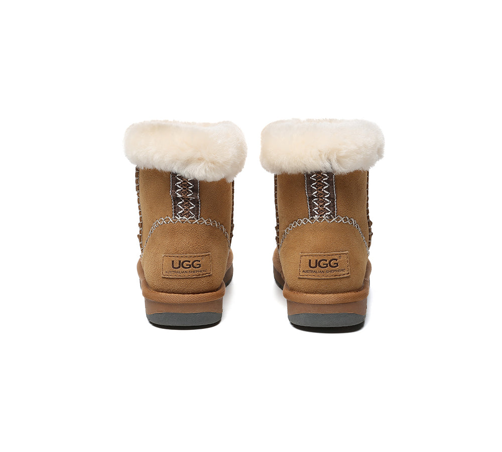 Australian Shepherd® Women's UGG Boots - Genuine Sheepskin Wool Ankle Boots with Woven Design | Perfect for Winter, Casual Outfits & Indoor Comfort