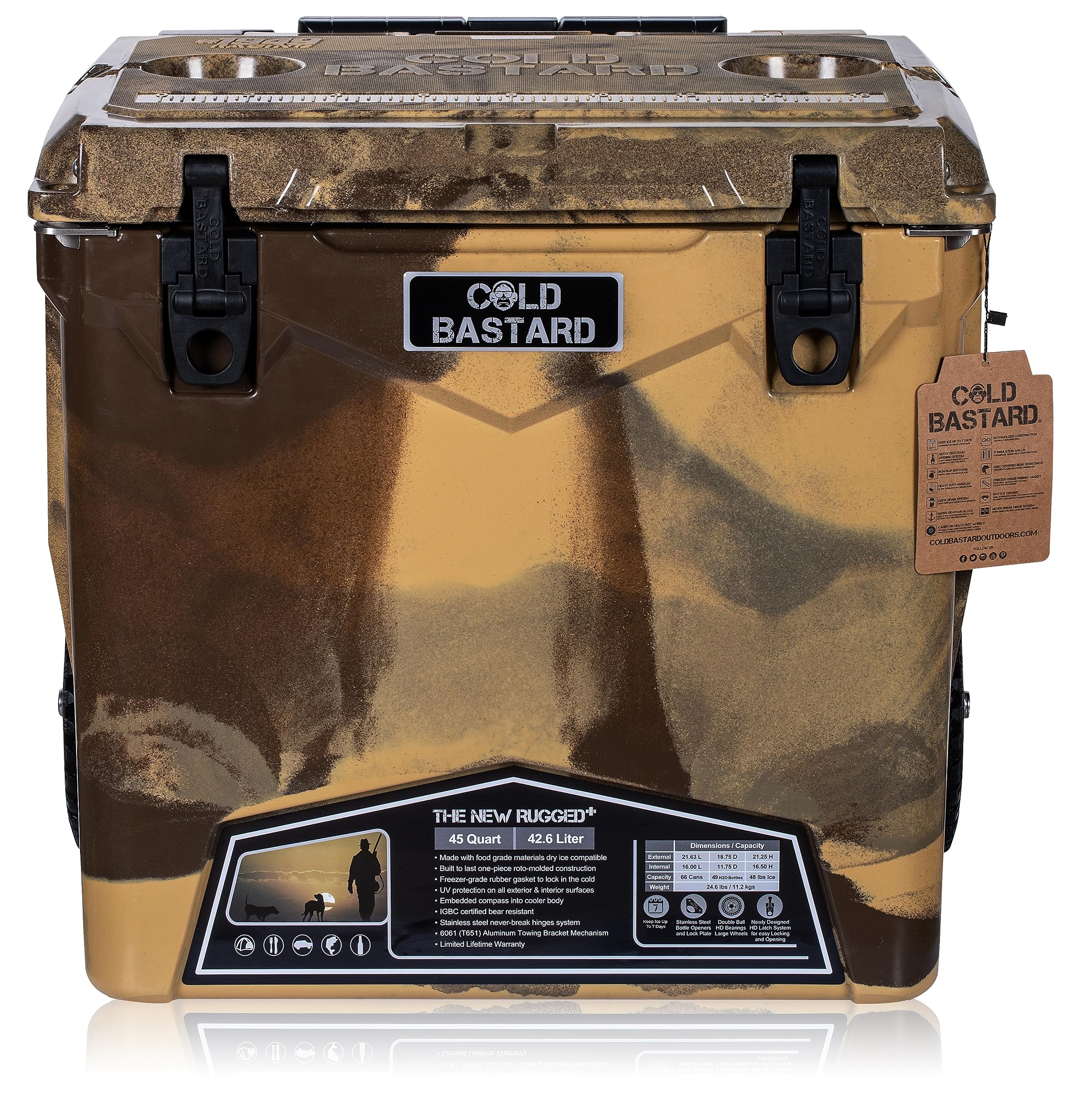 Premium 45QTW Cold Bastard Rugged+ CAMO Cooler with Large Wheels - Heavy-Duty Ice Chest for Camping, Fishing & Outdoor Adventures - Free Shipping