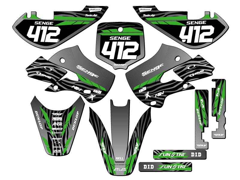 2000-2025 Kawasaki KX 65 TIGRE Black Senge Graphics Complete Kit with Rider I.D. - Motocross Decal Sticker Set for Dirt Bike Racing & Off-Road Riding