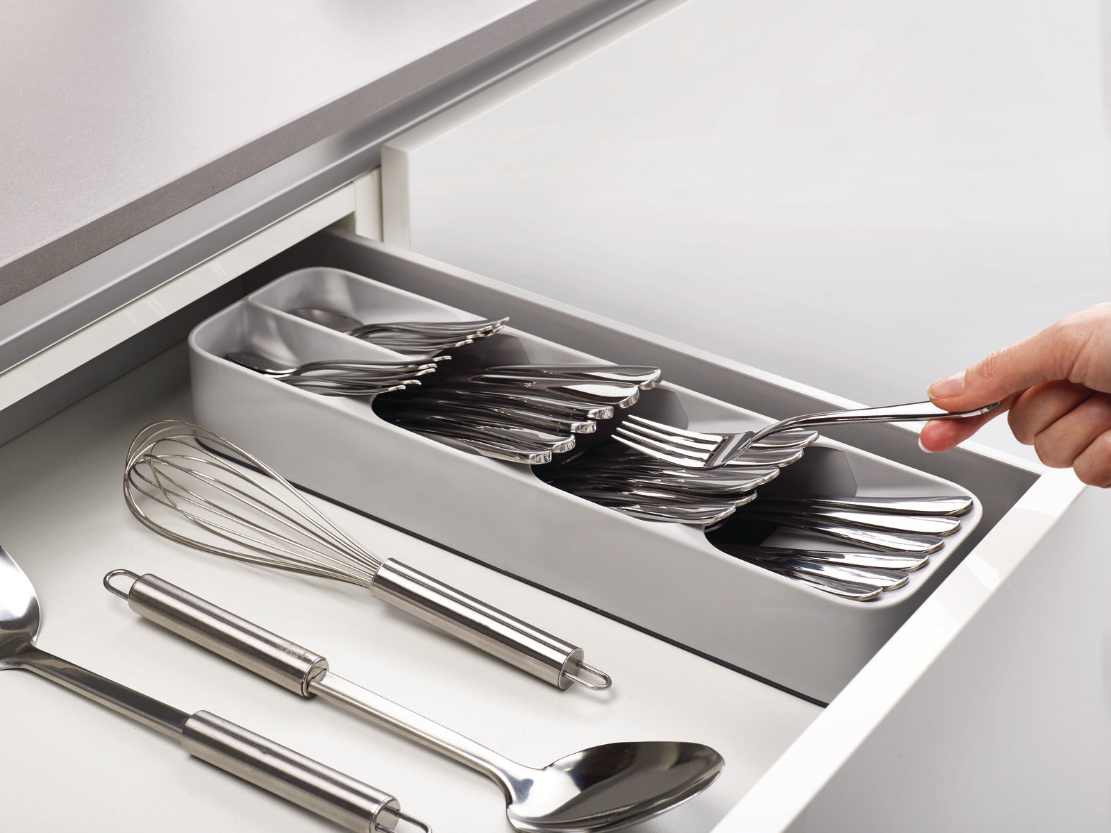 DrawerStore Compact Cutlery Organizer - 6 Compartment Kitchen Utensil Tray for Forks, Spoons & Knives - Perfect for Kitchen Drawer Organization & Storage