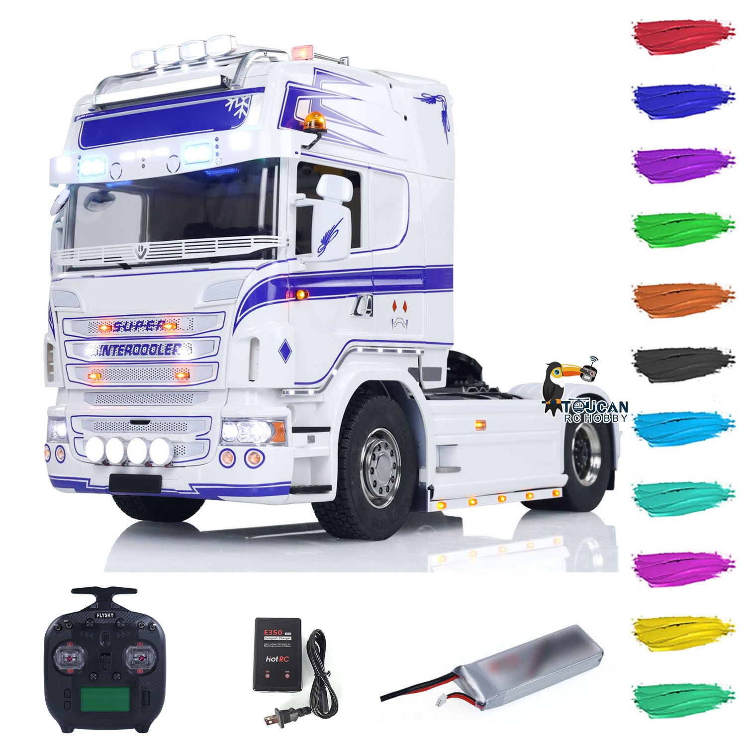 1/14 Scale Custom RC Tractor Truck 4x4 RTR with Metal Chassis, Smoke Effect, 3-Speed Gearbox, LED Lights & Sound - ST8 Radio Control for Off-Road Adventure and Construction Site Play