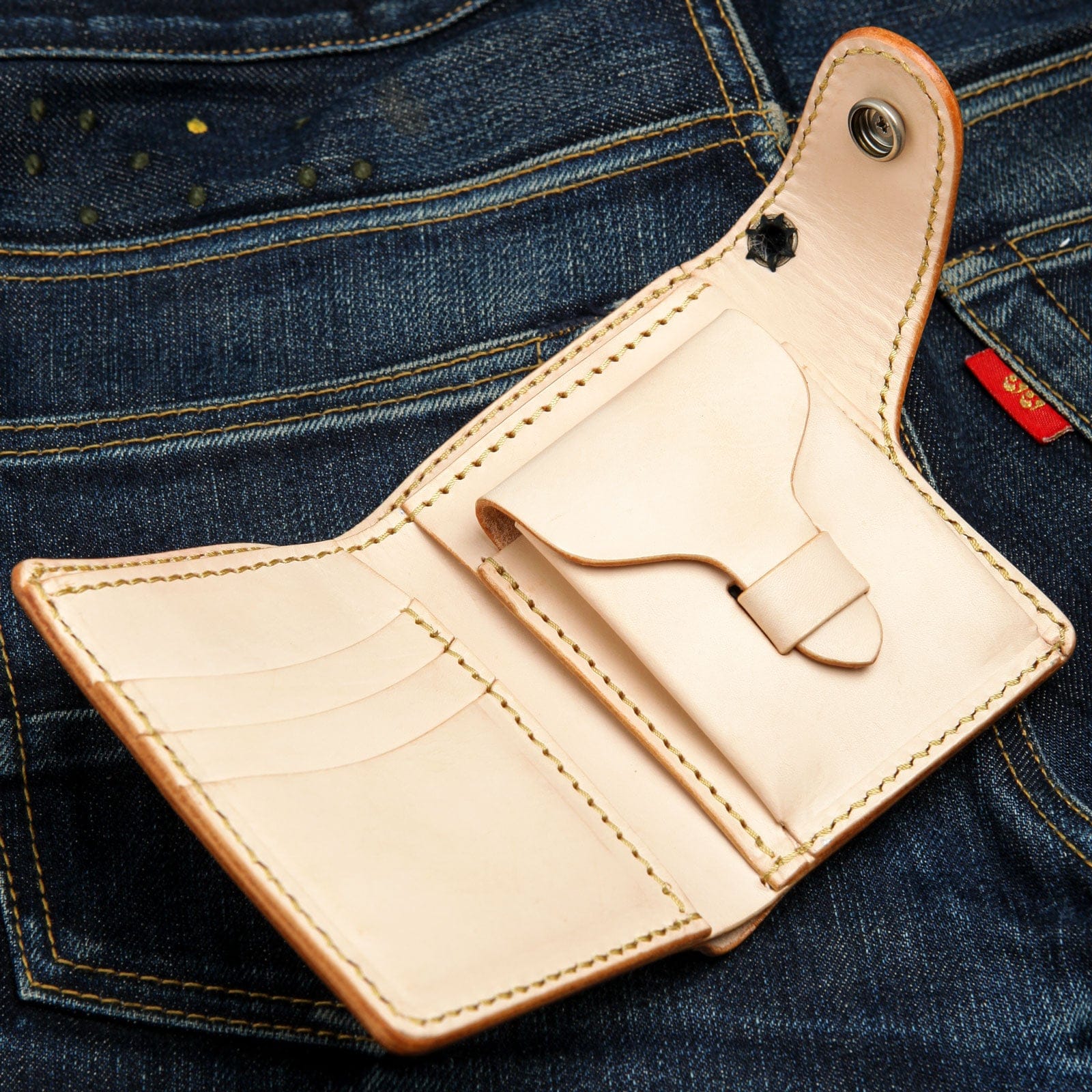 Genuine Light Brown Cowhide Leather Western Biker Wallet for Men - Perfect for Motorcycle Riders, Country Style & Everyday Carry
