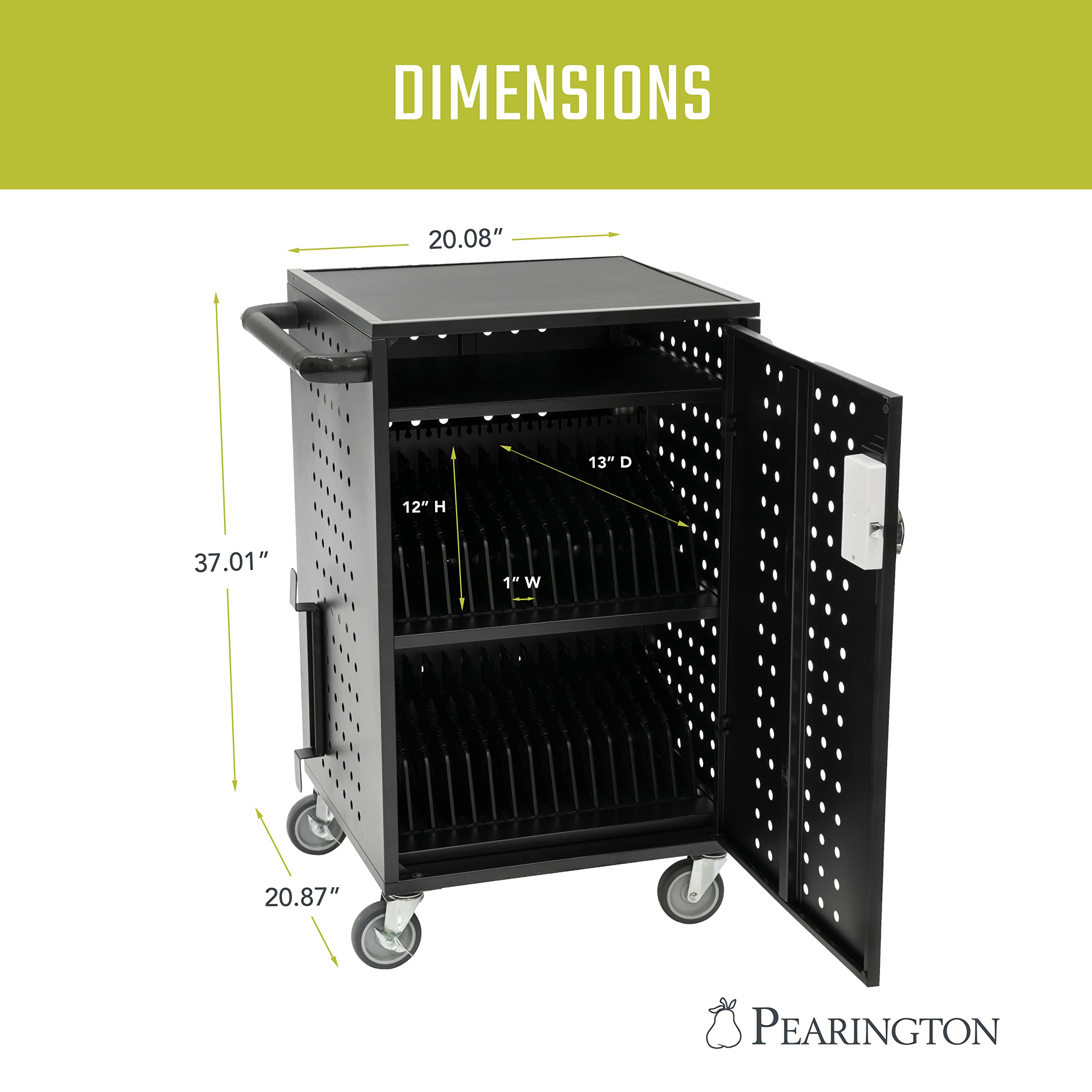 Pearington 30 Device Charging Cart with Electric Key Card Lock | Organize Chargers & Cables | Mobile Laptop & Chromebook Charging Station | Black | Perfect for Schools, Offices & Tech Labs