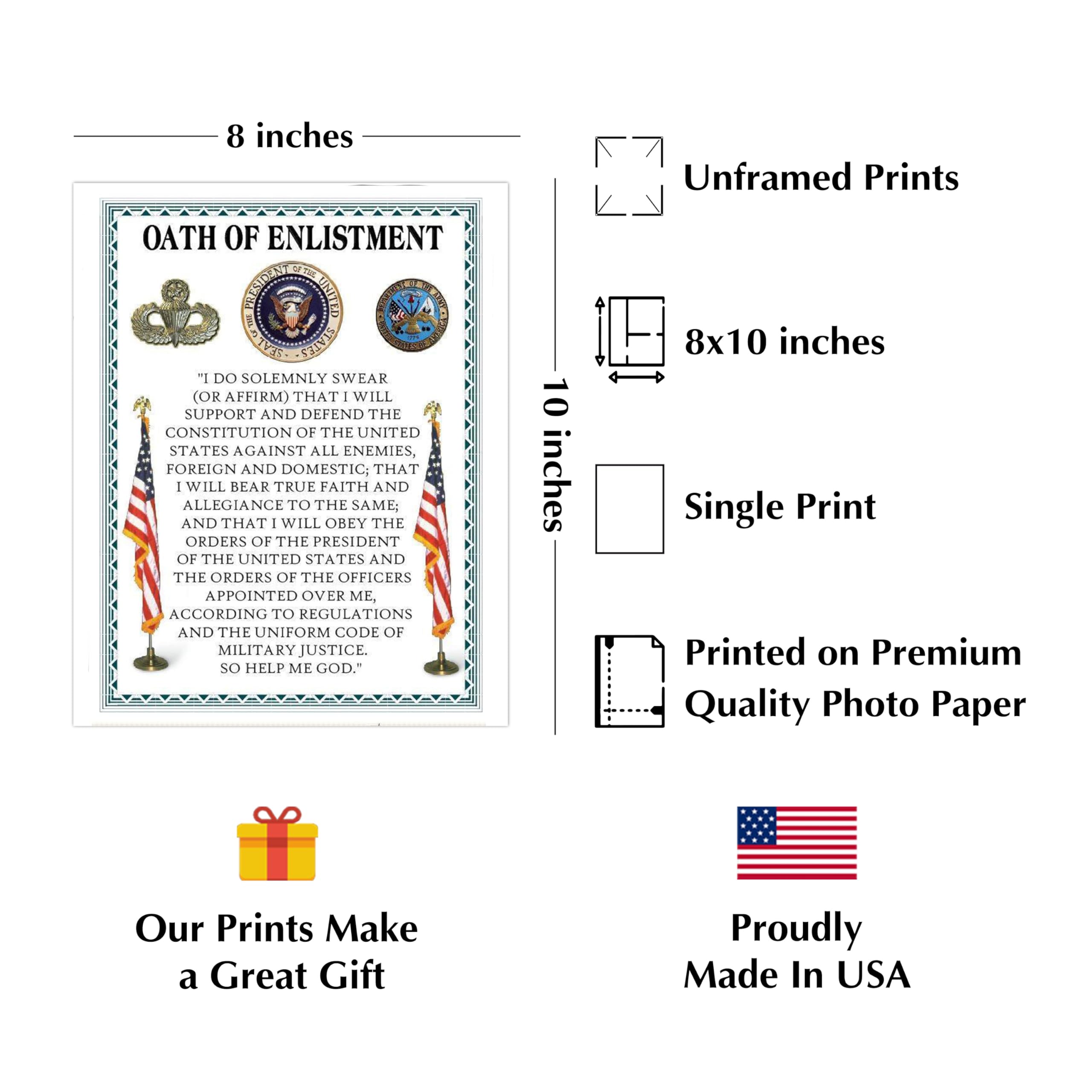 Oath Of Enlistment - Patriotic U.S. Military Wall Art Poster | Motivational Home Decor for Bedroom, Boys Room & Independence Day | Unframed 8x10 Inches | Perfect for Military Appreciation, Veterans Day & Patriotic Gift Giving