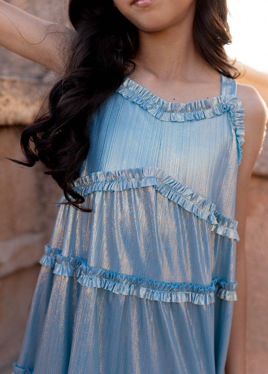 Darana Metallic Blue Dress - Elegant & Stylish Women's Fashion for Parties, Weddings & Special Occasions
