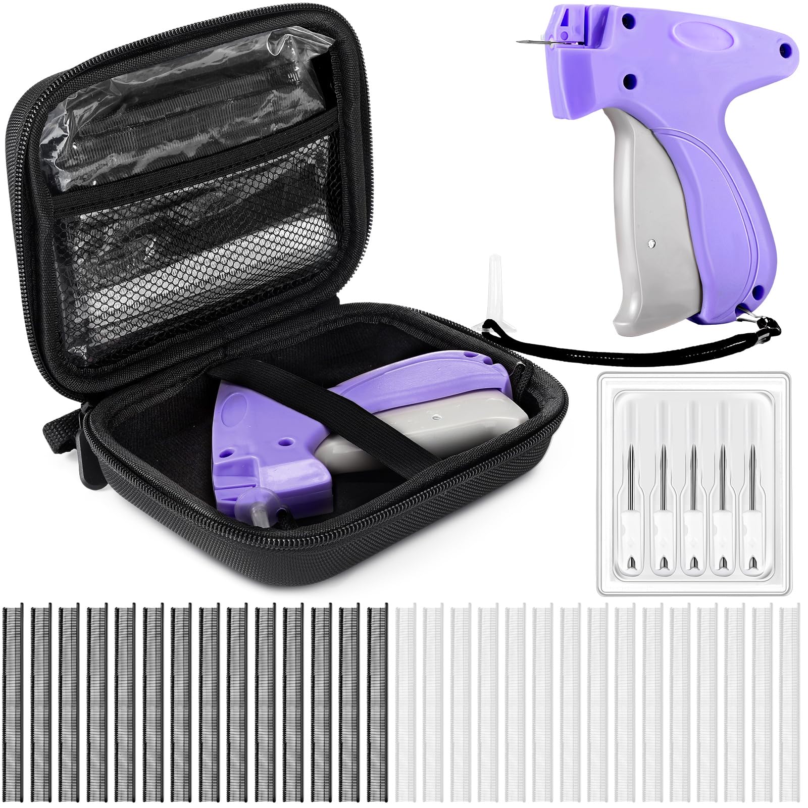 Lasnten 3007-Piece Quick Clothing Repair Kit with Fine Needle Stitch Gun - Includes 5 Needles, 1500 Black & 1500 White Stitches - Portable Sewing Hemming Tool for Home, Shops & Warehouse (Purple) - Perfect for Emergency Clothing Repairs, DIY Hemming & Fabric Fixes