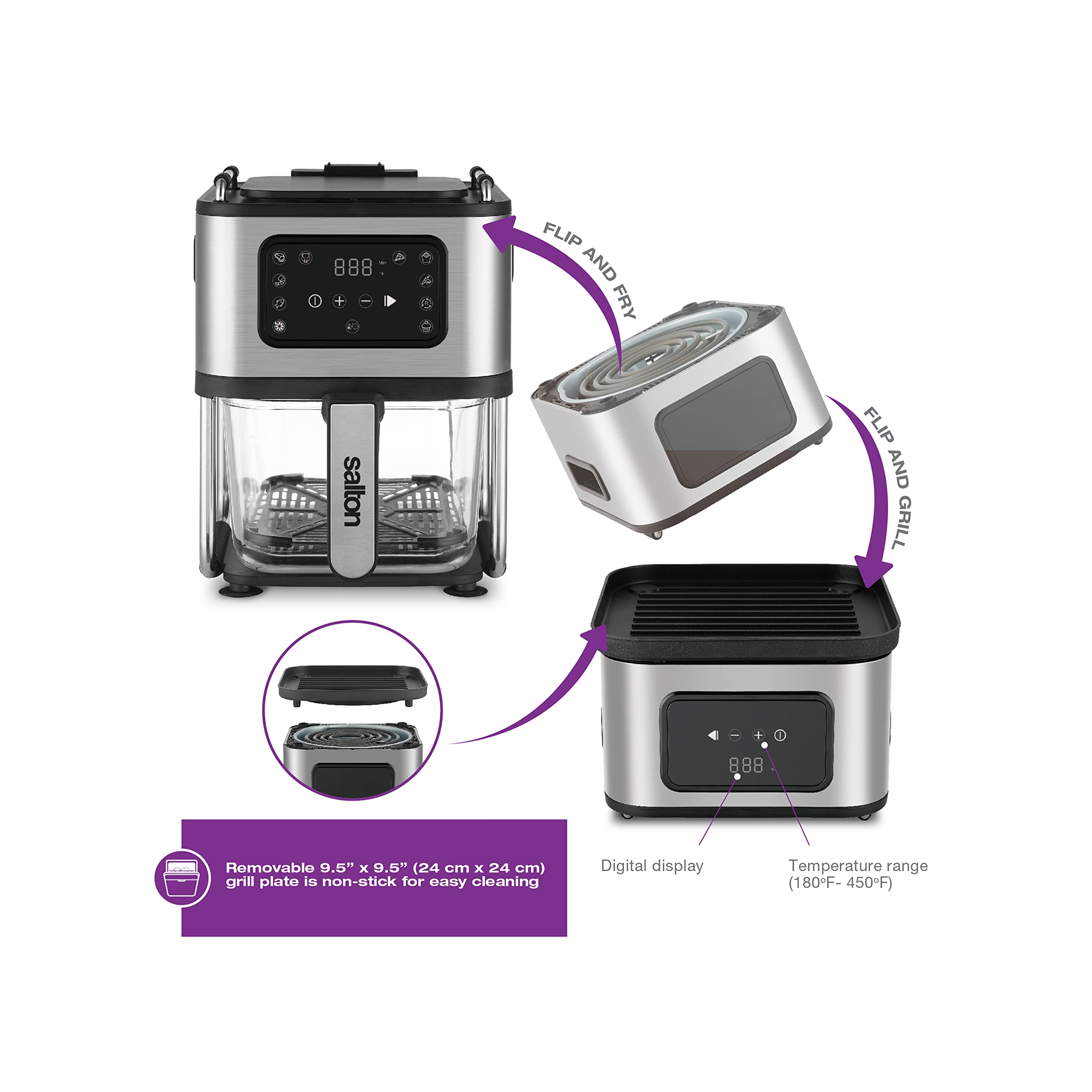Salton Air Fryer XL 4.5L - Healthy Oil-Free Cooking for Family Meals | Large Capacity Air Fryer for Roasting, Baking & Frying | Perfect for Chicken Wings, French Fries & Vegetables