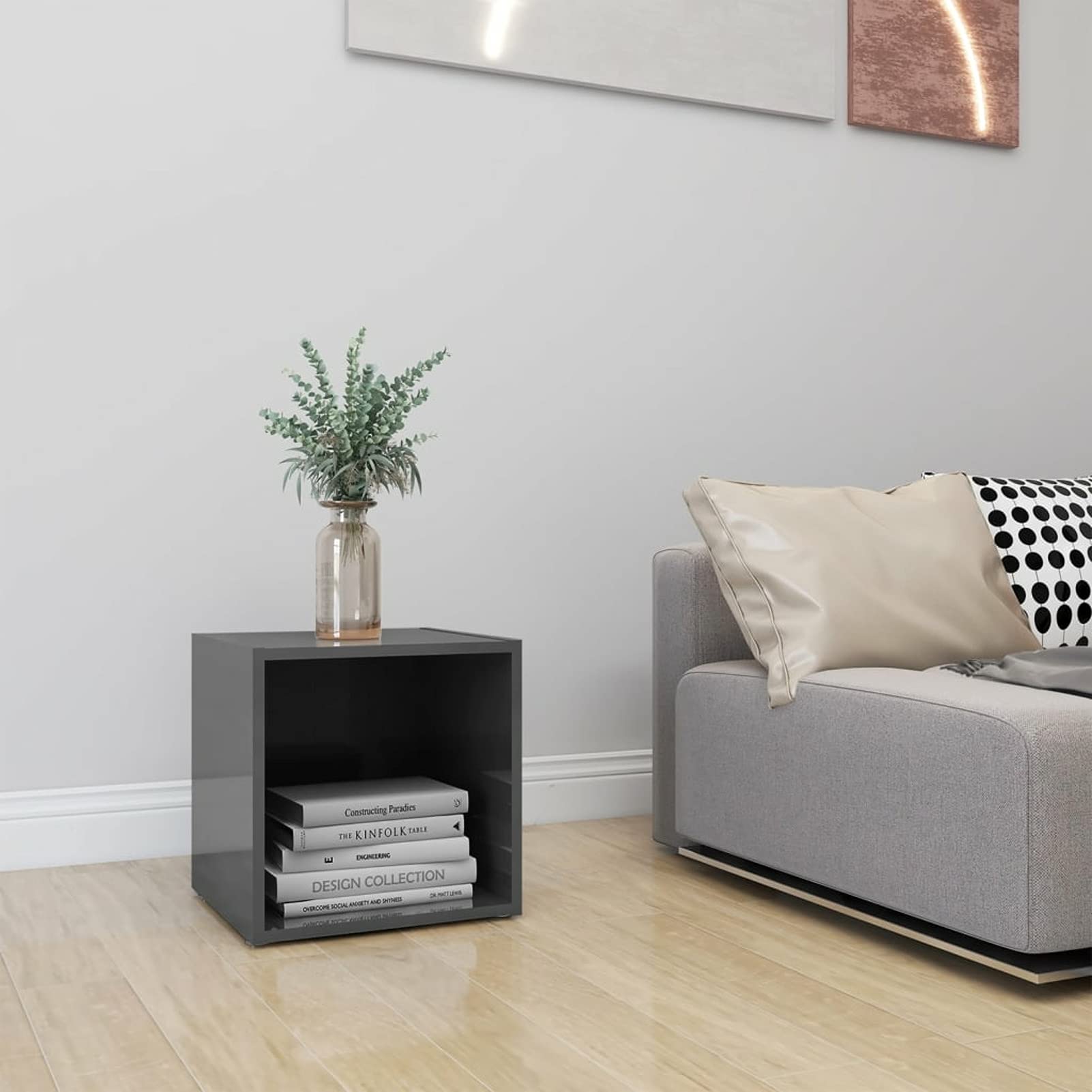 Modern TV Stand with Storage - High Gloss Gray Media Console for Living Room & Bedroom (14.6