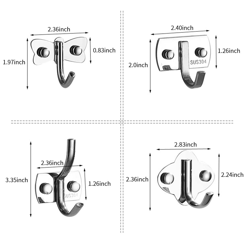 Aosome 4 Pack Heavy Duty Stainless Steel Wall Hooks for Coats, Hats & Kitchen - Rustproof Utility Hooks for Home, Garage & Bathroom Organization