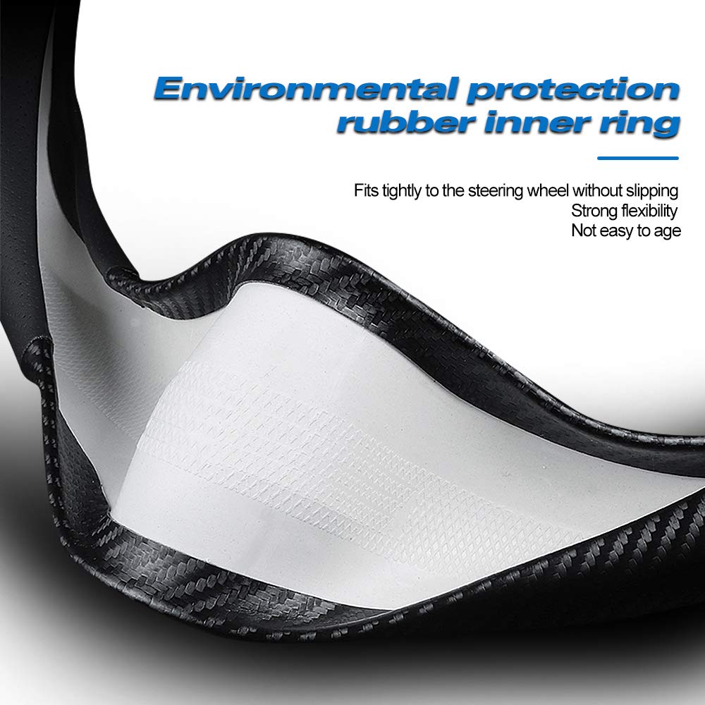 Universal 15-Inch Car Carbon Fiber & Leather D-Shape Steering Wheel Cover - Non-Slip Stylish Black Interior Upgrade for Enhanced Driving Comfort