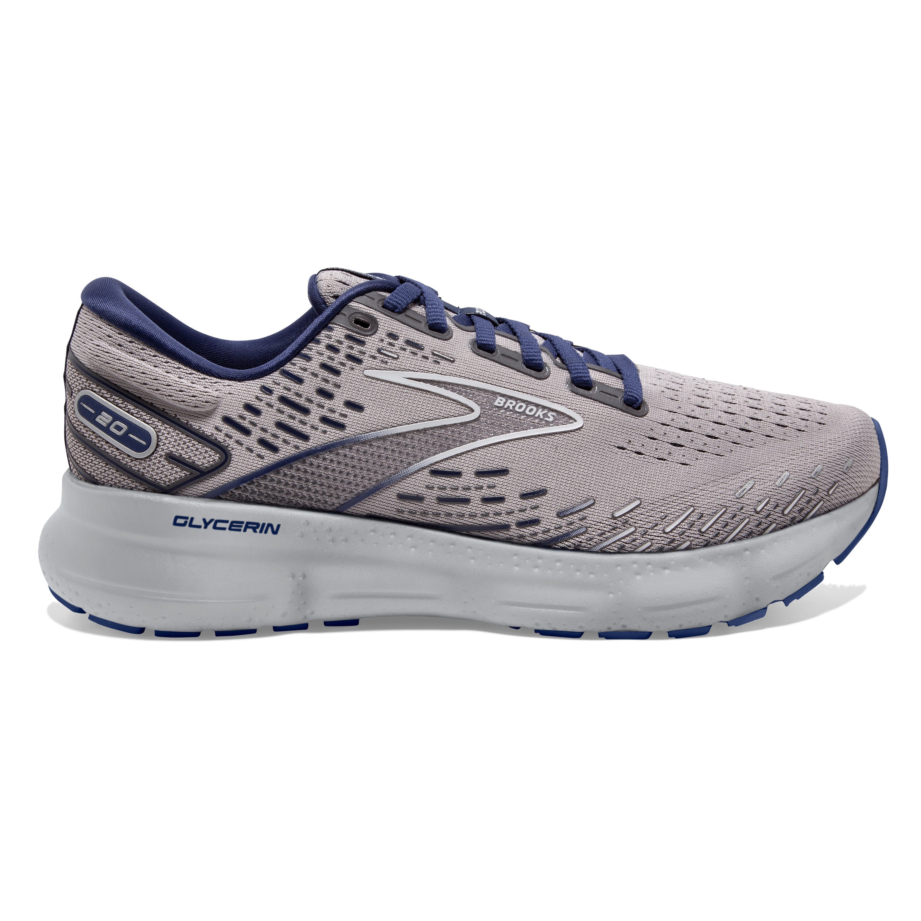 Brooks Glycerin 20 Running Shoes for Men - Alloy/Grey/Blue Depths - Size 8.5 D Medium - Premium Cushioned Road Running & Training Shoes for Marathon, Jogging & Gym Workouts