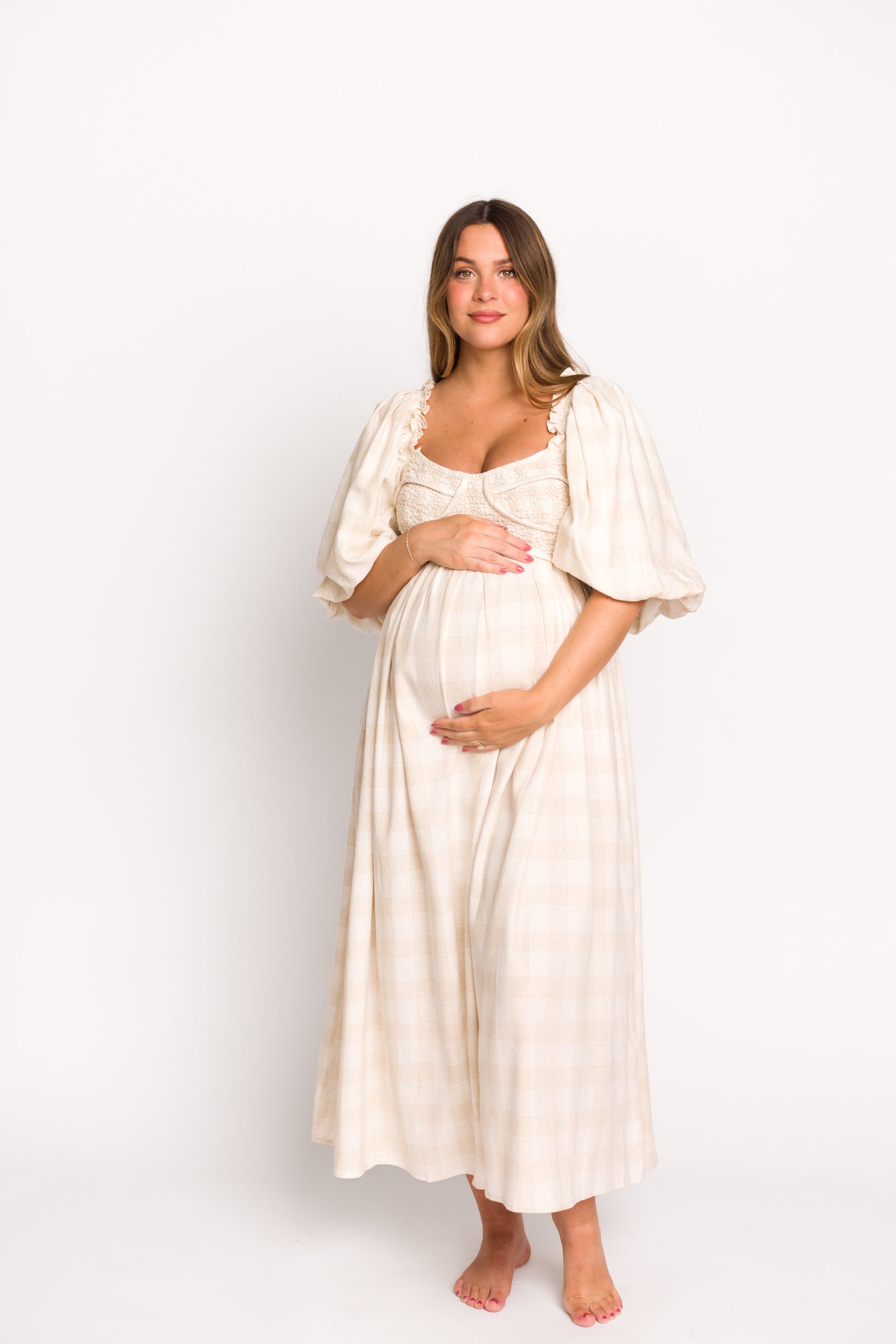 Harlow Maxi Dress in Natural Plaid - Bump Friendly Maternity Dress (Sizes S-3XL) for Pregnancy, Nursing & Everyday Comfort
