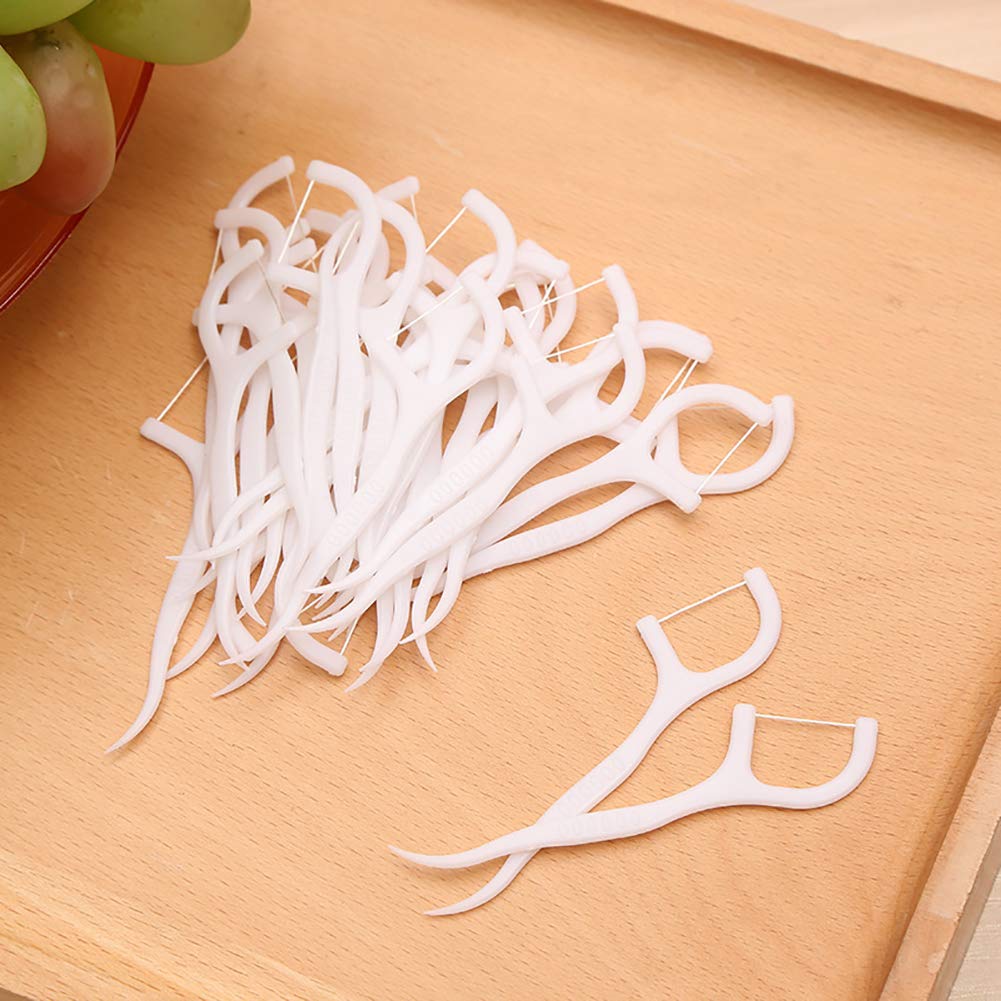 100 PCS White Dental Floss Picks - Mint Flavored Disposable Toothpicks for Teeth Cleaning, Oral Hygiene & Fresh Breath - Perfect for Travel, Home & Office Use