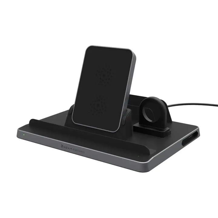 Adam Elements OMNIA Q5 5-in-1 Wireless Charging Station for iPhone, Samsung, AirPods, Apple Watch & Qi Devices - Fast Charging Pad with Nightstand Mode - Perfect for Home, Office & Travel (Black)