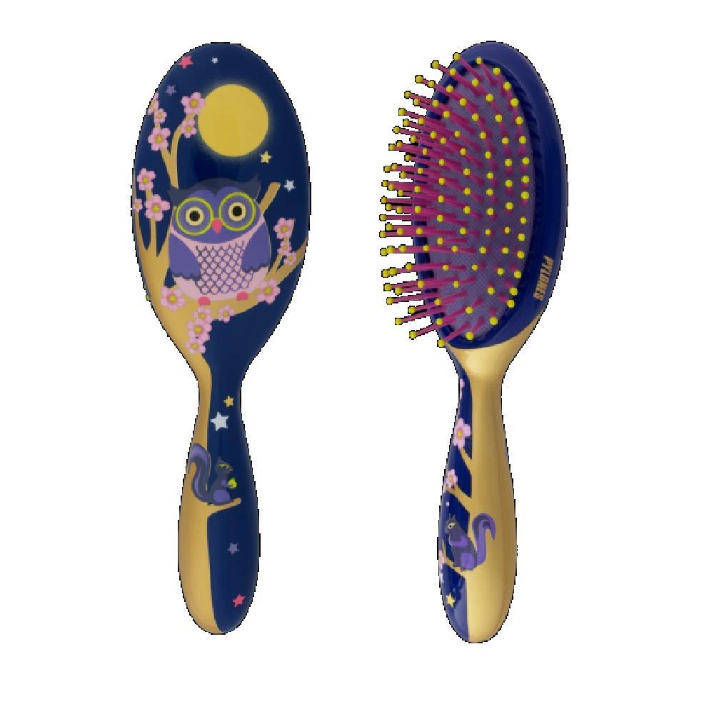 Pylones Ladypop Small Hair Brush - Blue Owl Design Compact Travel Hairbrush for Women & Girls | Perfect for Purse, Gym Bag, and On-the-Go Styling