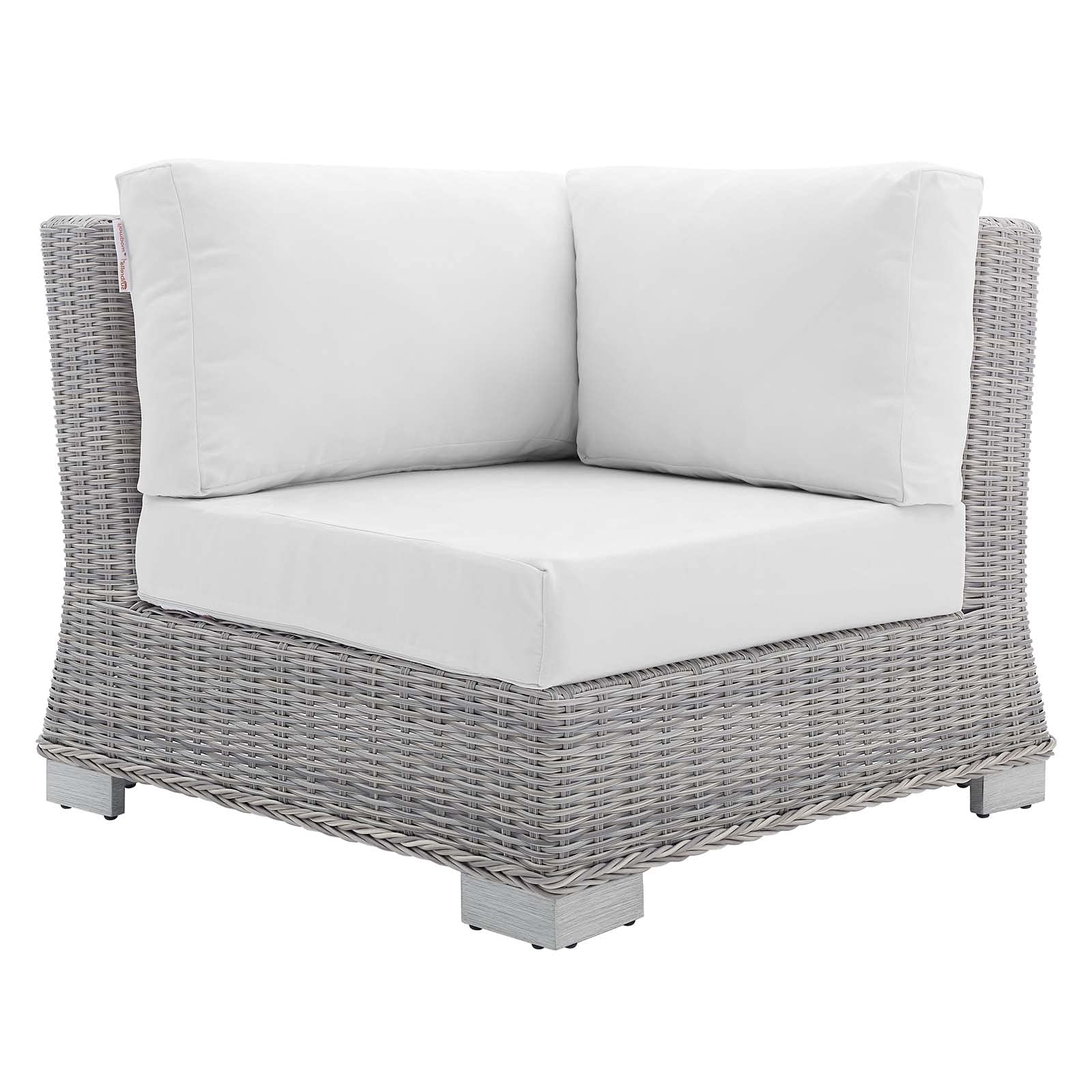 Modern Grey Gray White Sunbrella Rattan Wicker Sofa Corner Chair for Outdoor Patio, Balcony, and Cafe Relaxation