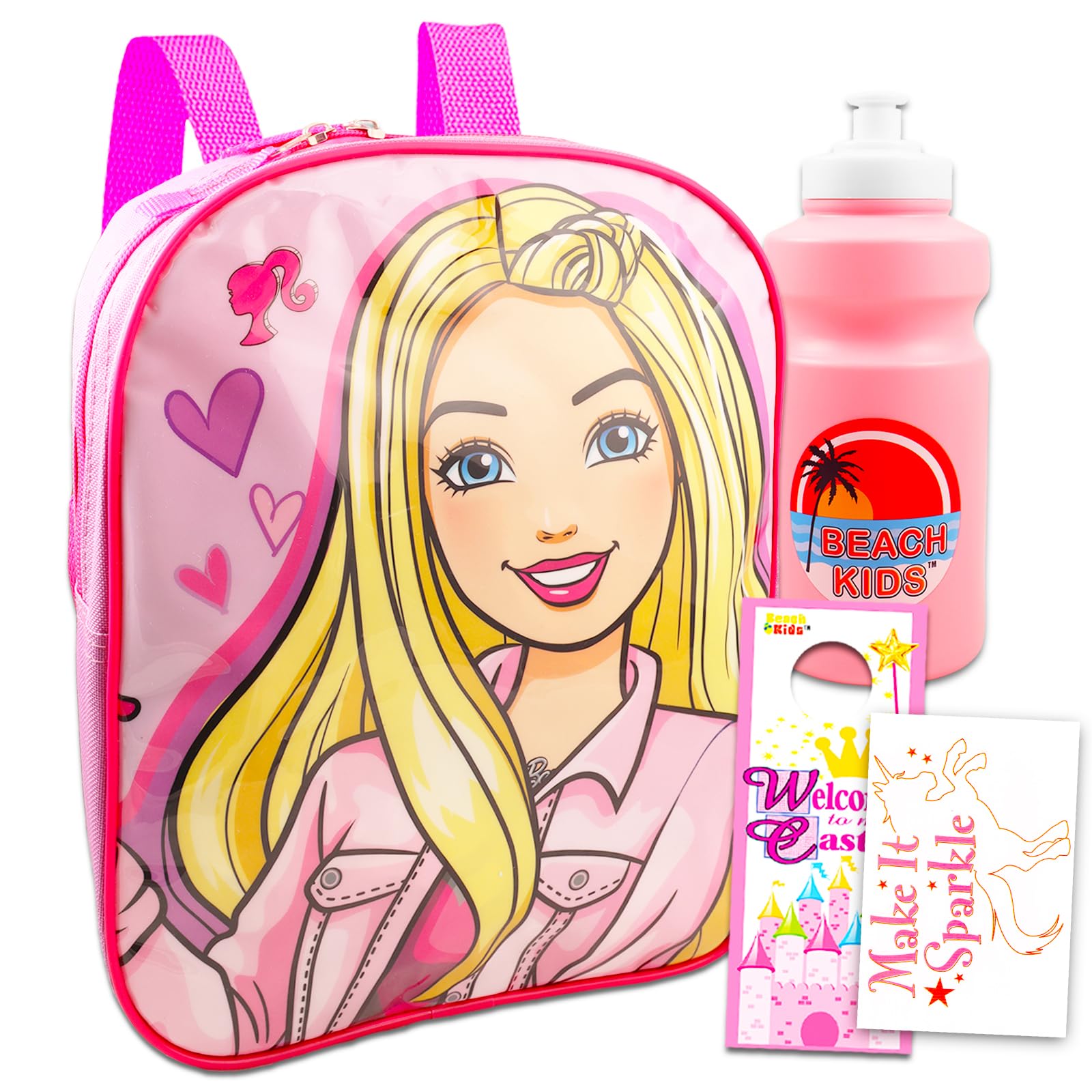 Barbie Mini Backpack 11 Inch - Cute Pink Doll Backpack with Decorative Stickers for Girls, Perfect for School, Travel, and Playdates