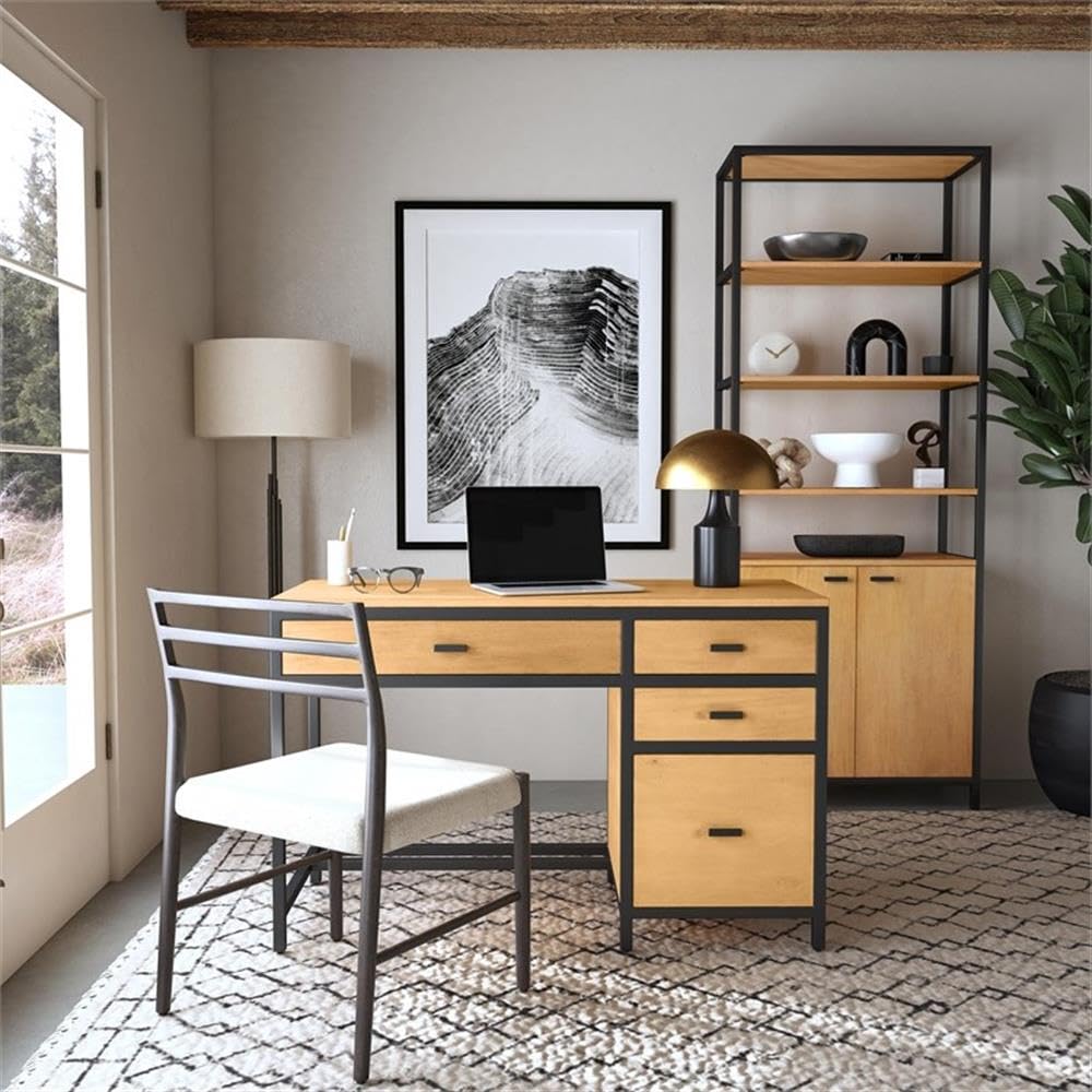 Butler Specialty Company Hans Natural Wood Storage Desk - Stylish Home Office Desk with Ample Storage Space for Study, Work, and Organization