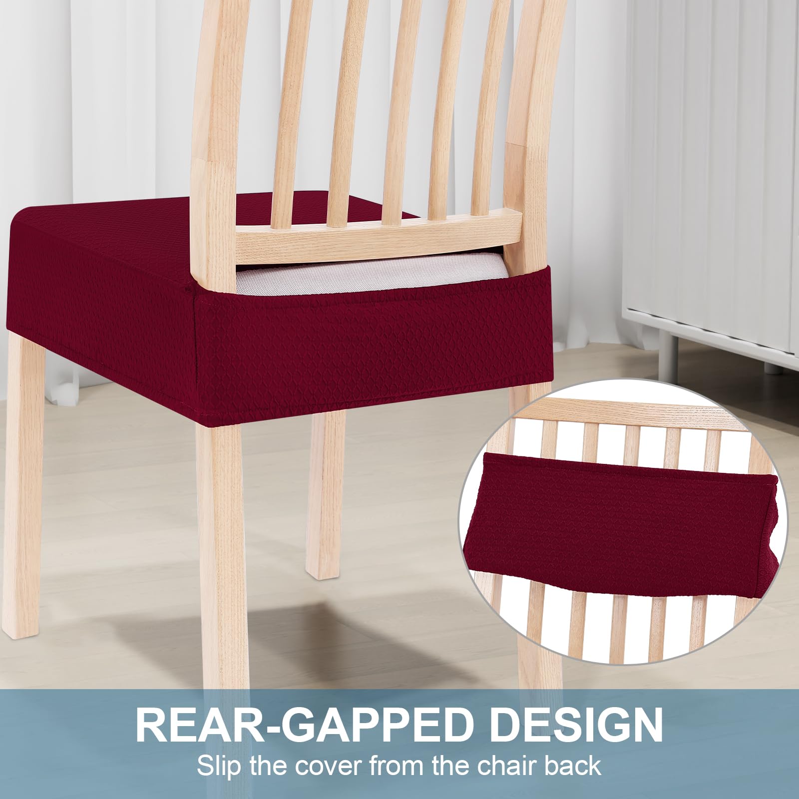 Smiry Stretch Jacquard Dining Room Chair Seat Covers Set of 2 - Washable & Removable Slipcovers for Kitchen, Office, Restaurant - Wine Red Seat Protectors Without Rear Covers