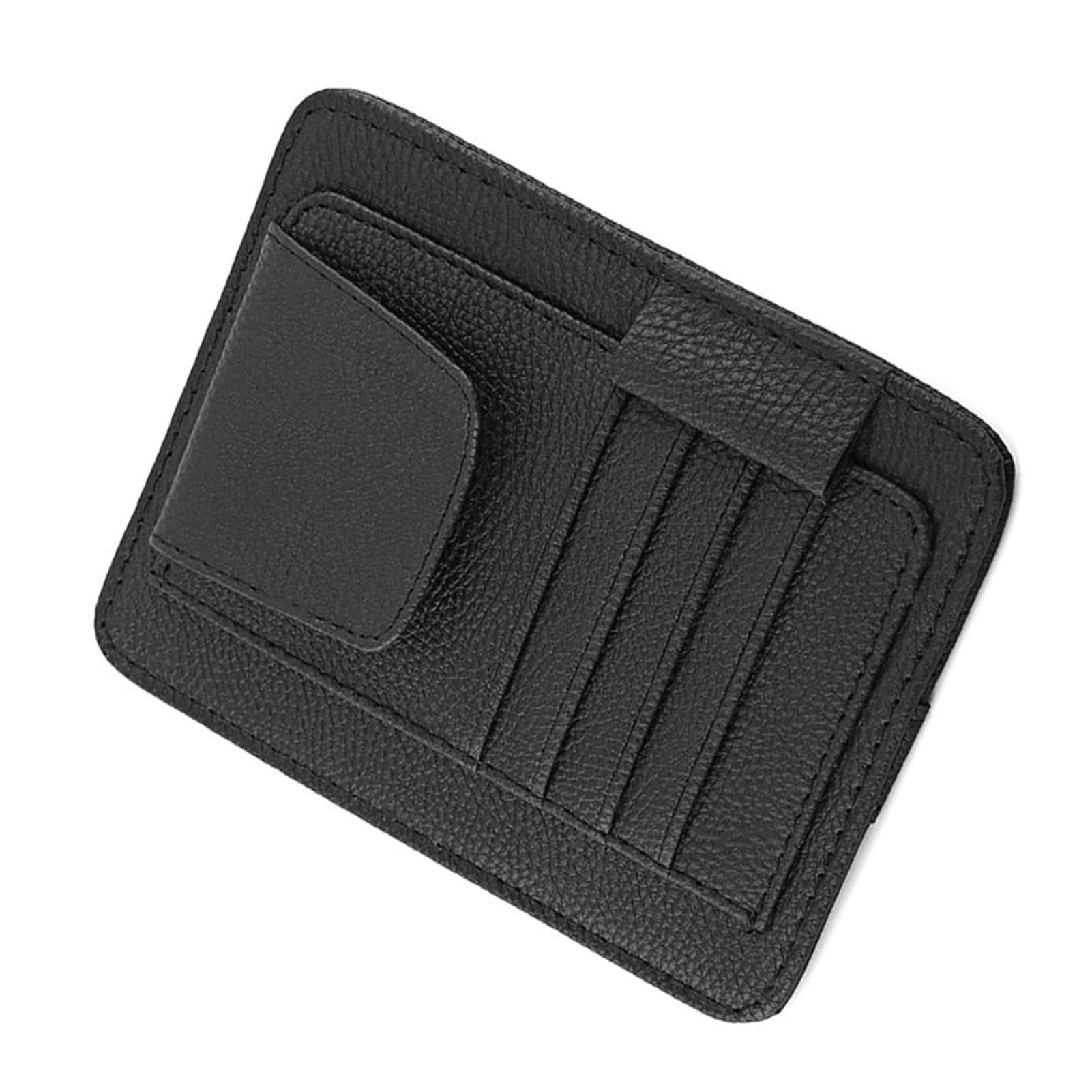Car Visor Organizer - PU Leather Hanging Storage Pouch for Sunglasses, Credit Cards, Money & More - Universal Fit for Automotive Sun Visor (Black) | Perfect for Road Trips, Commuting & Daily Driving