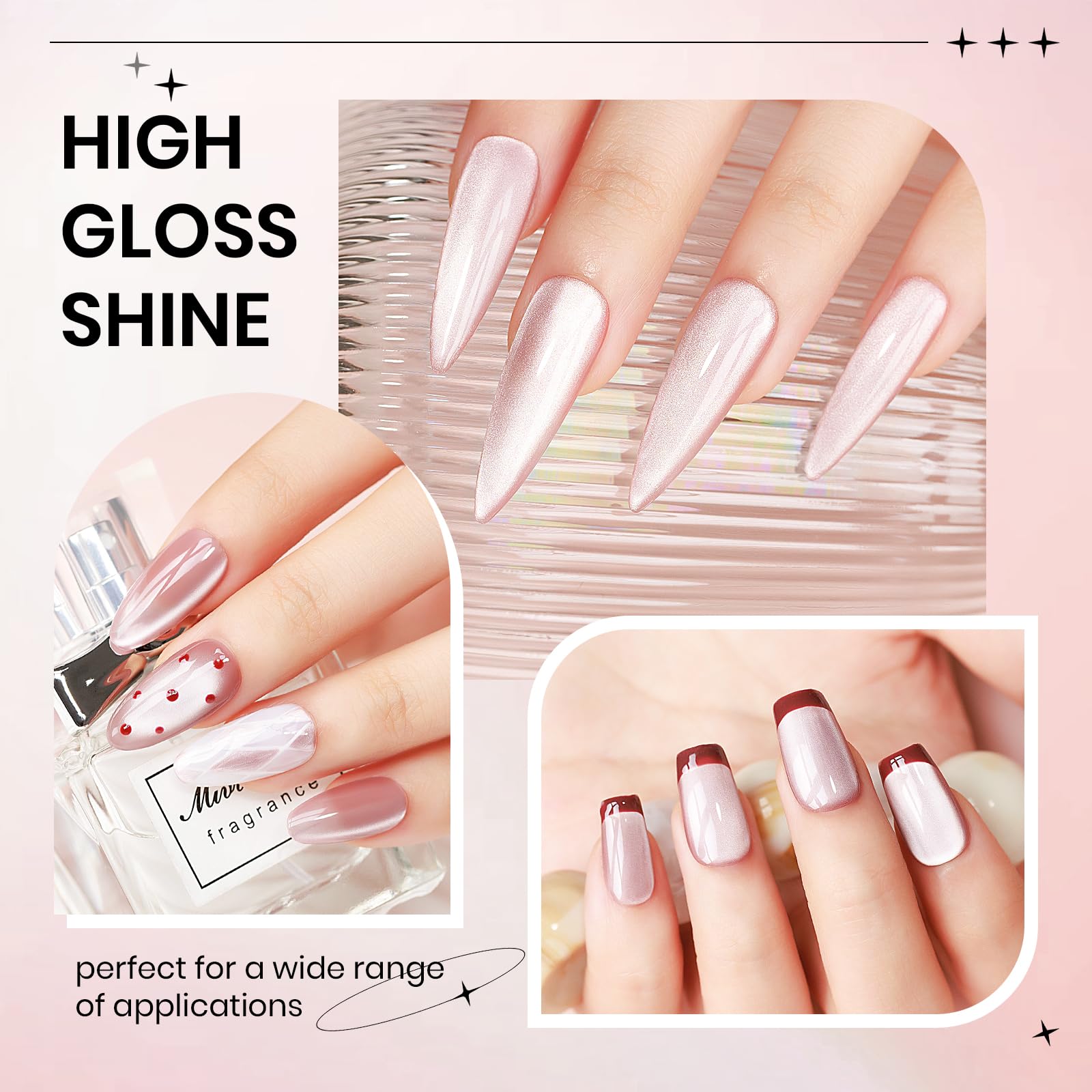 Pink Cat Eye Gel Nail Polish - 15ml Light Pink Jelly Glassy UV Gel with Magnetic Moonlight Shimmer Glitter, Soak Off Salon Quality DIY Nail Polish for Home Manicure | Perfect for Parties, Weddings & Special Occasions