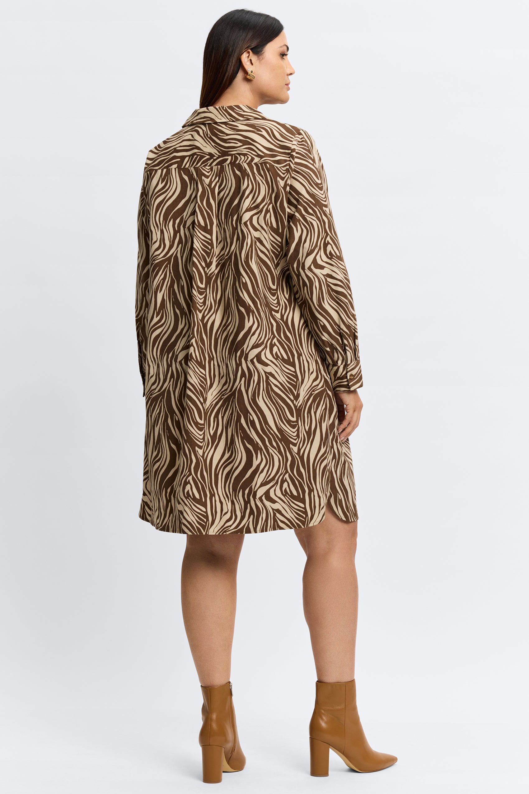 Sloane Plus Abstract Zebra Print Corduroy Long Sleeve Dress for Women - Elegant Fall & Winter Fashion for Office, Party and Casual Wear