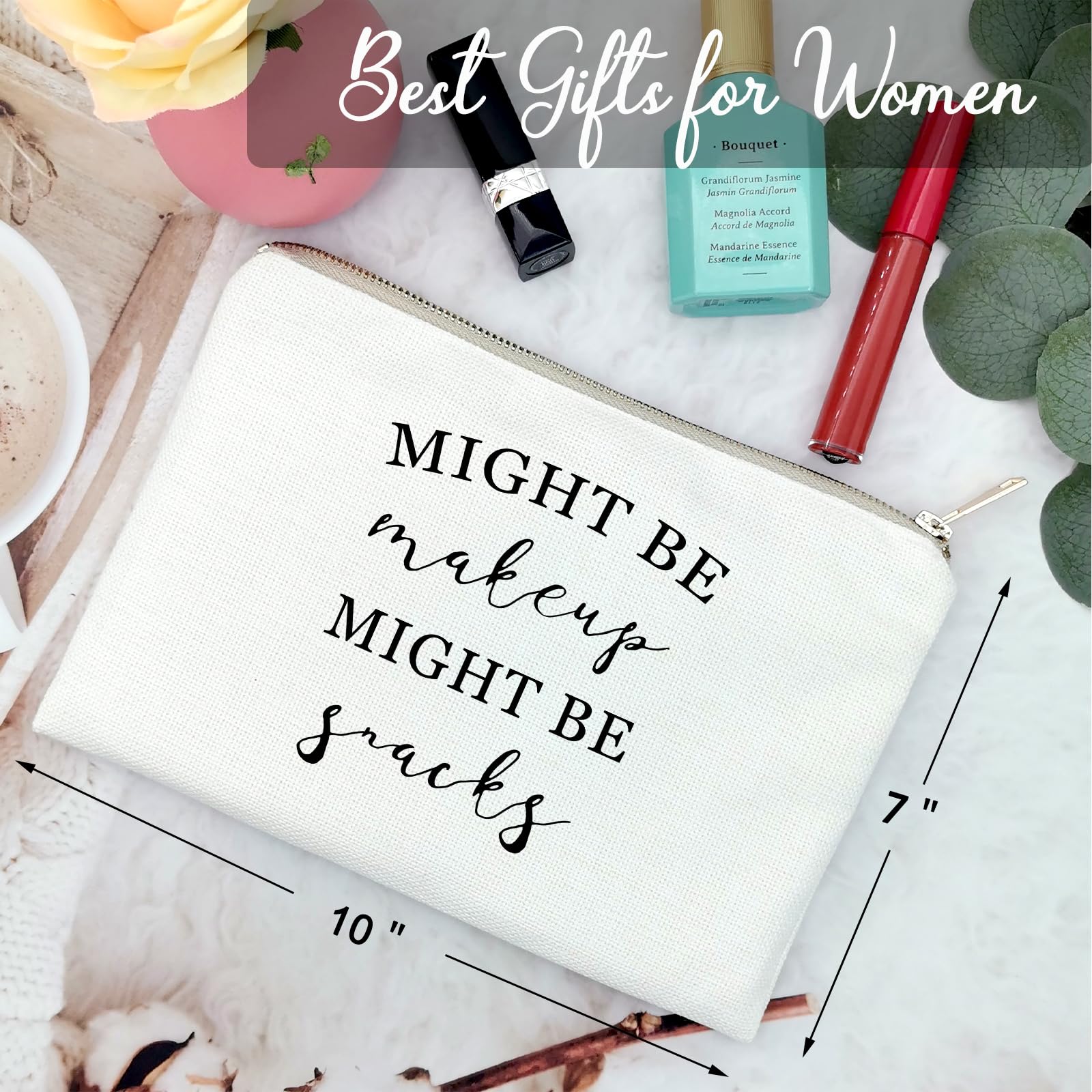Funny Makeup Bag - 'Might Be Makeup Might Be Snacks' Cute Cosmetic Pouch for Women | Perfect Birthday Gift for Best Friend, Sister & Her | Makeup Storage & Organization | Great for Travel, Gym & Daily Use