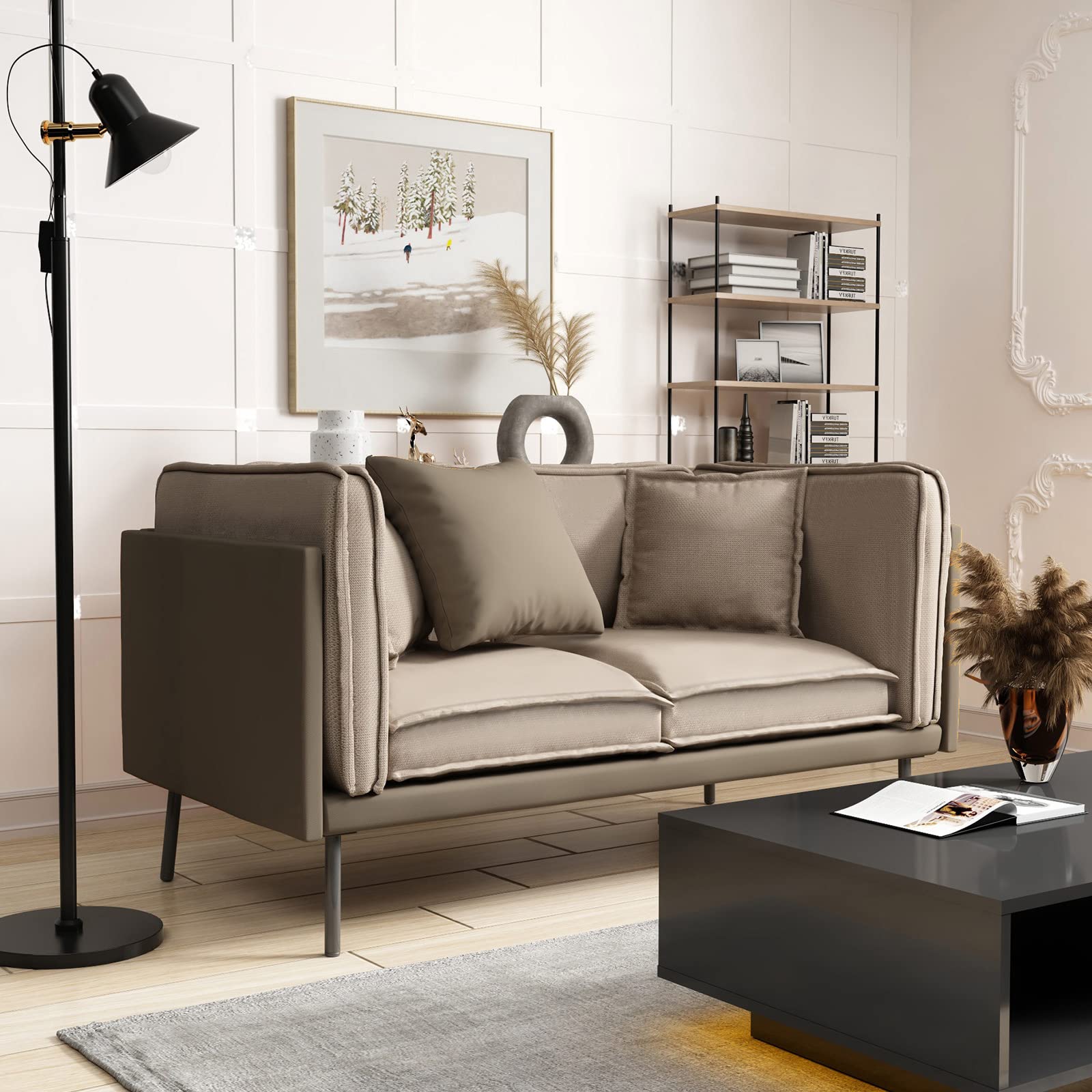 BALUS Loveseat Sofa Couch - Genuine Faux Leather Small Space Furniture for Bedroom & Living Room | Compact Modern Design for Apartments, Dorms & Cozy Spaces