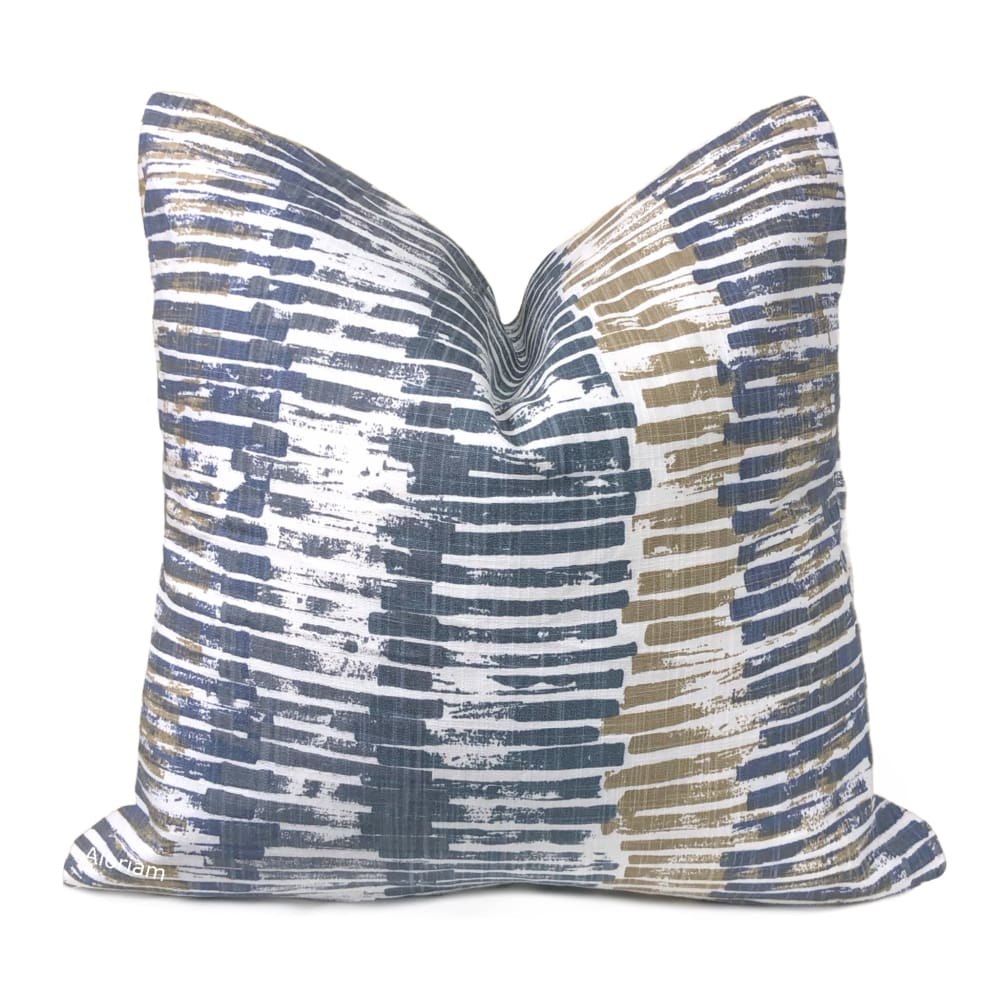 Santa Cruz Blue Brown White Stripes Pillow Cover - Decorative Throw Pillow Case for Sofa, Bed, Couch - 18x18 Inches Home Decor Accent