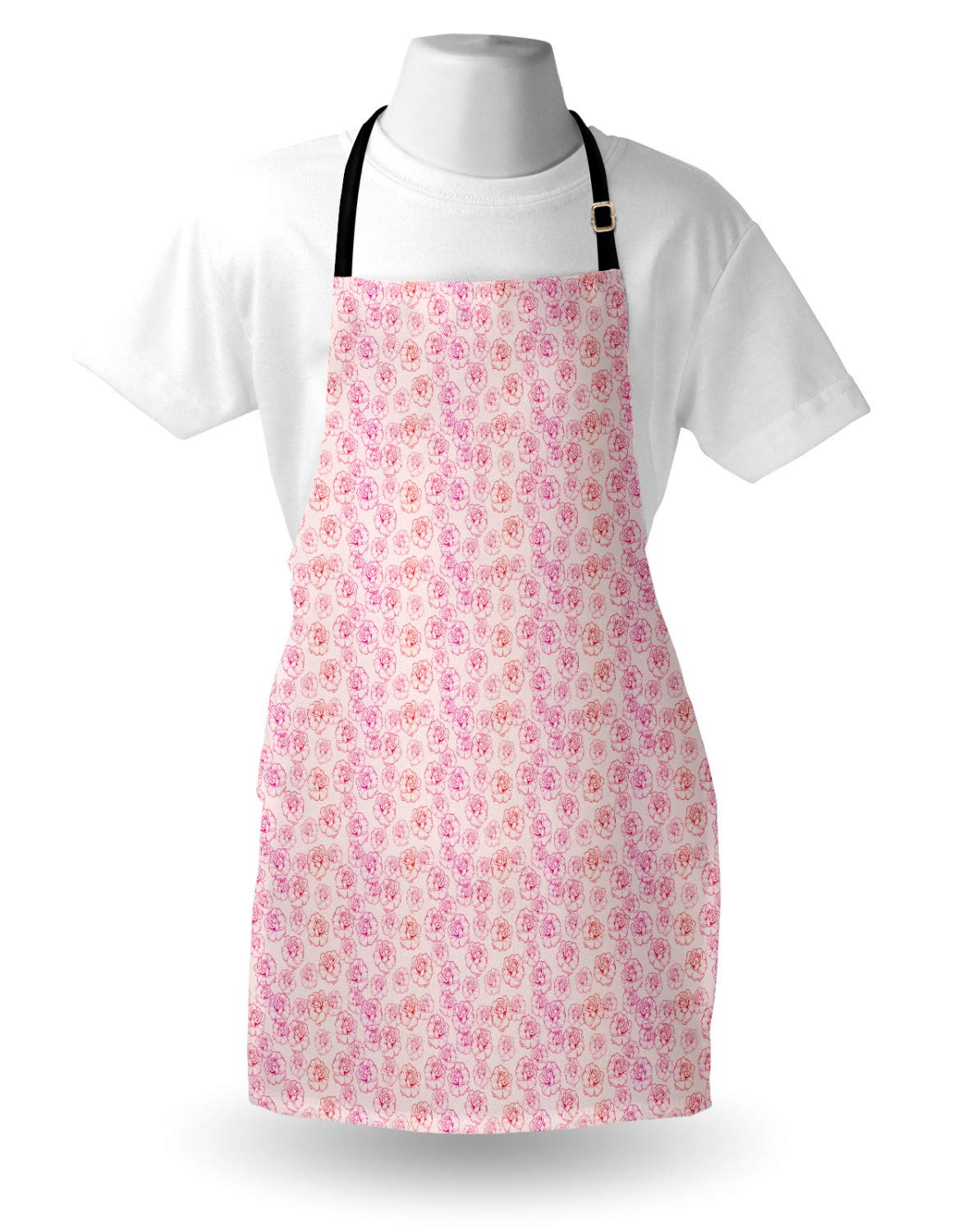 Ambesonne Romantic Rose Apron - Unisex Kitchen Bib for Cooking & Gardening - Pale Pink