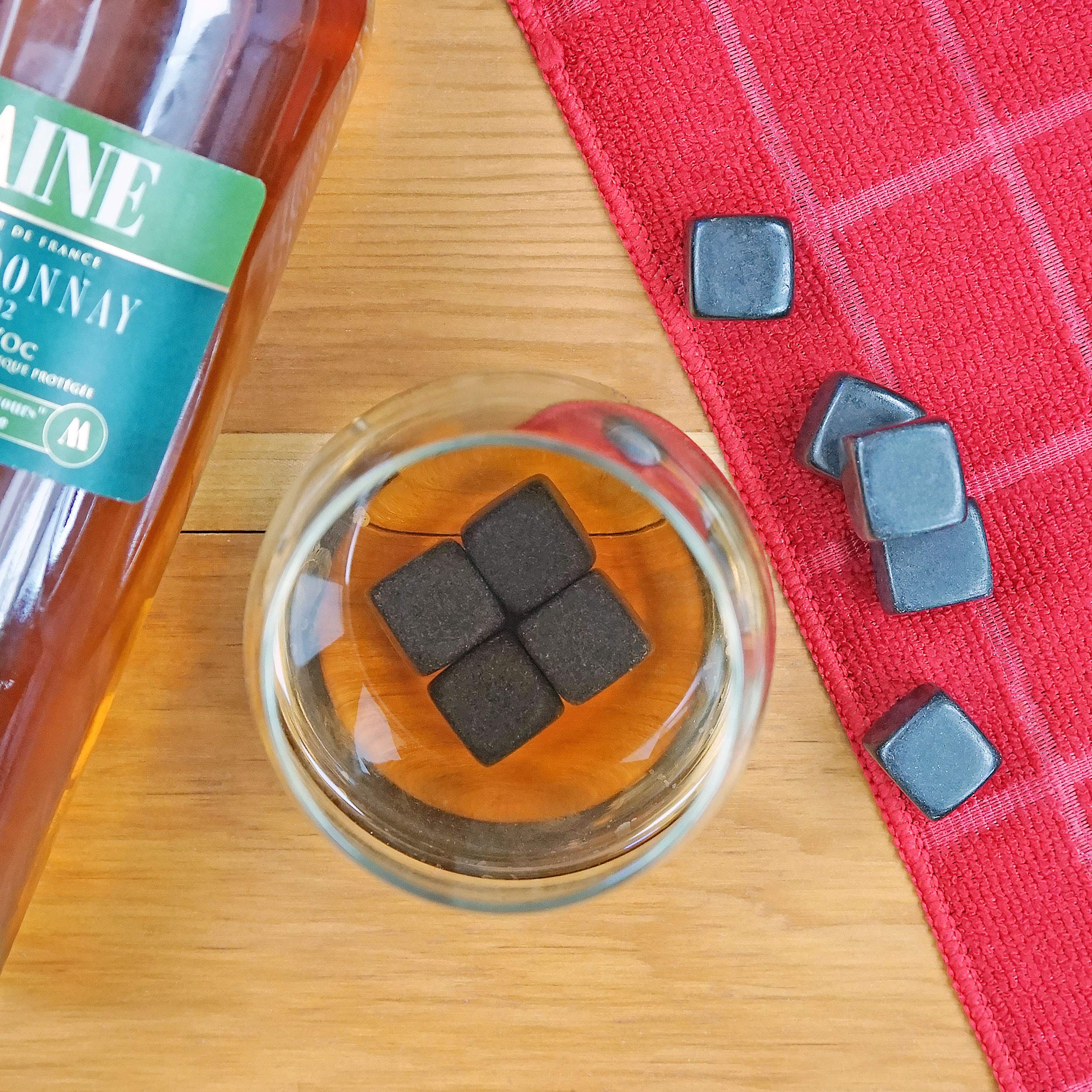 Premium Basalt Whiskey Stones Set of 9 with Storage Bag - Natural Beverage Chiller Rocks for Bourbon, Scotch & Cocktails - Perfect for Home Bars, Gifts & Outdoor Entertaining