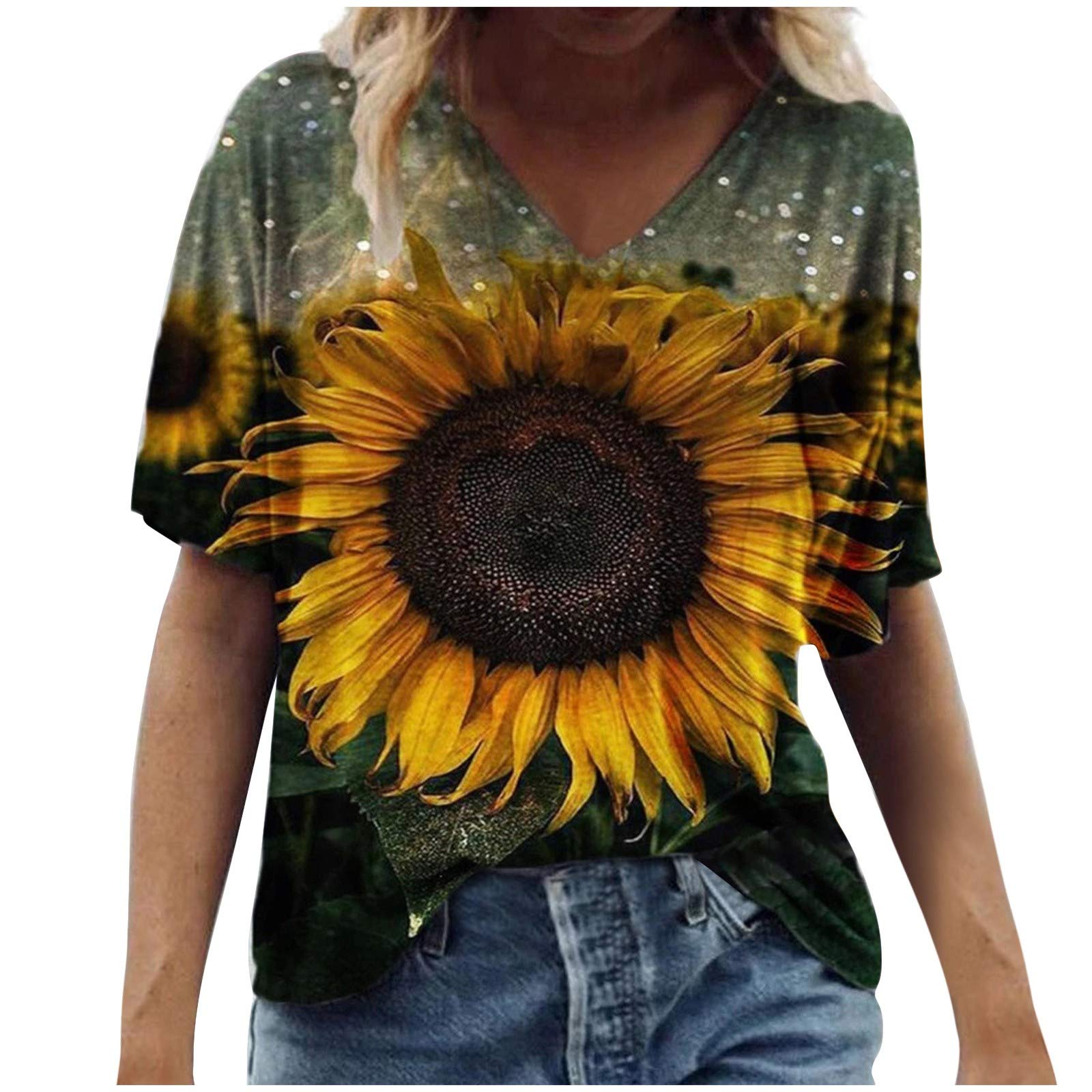 FABIURT Women's Summer Tops - Casual Short Sleeve Loose Fit T-Shirts & Blouses for Exercise, Party & Everyday Wear | Breathable Plain Tees for Women