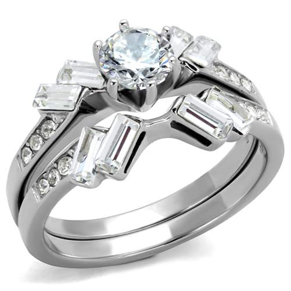 1.65ct CZ Wedding Ring Set for Women - Round & Baguette Cut - Size 5-10 - Perfect for Bridal & Anniversary Gifts