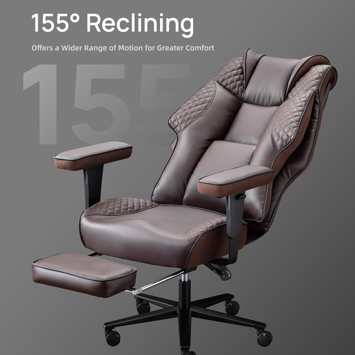 Big and Tall Office Chair 400lbs - High Back Leather Executive Chair with Adjustable Armrests & Footrest - Heavy Duty Ergonomic Rolling Chair for Home & Office (Brown) - Perfect for Large Professionals & Long Work Hours