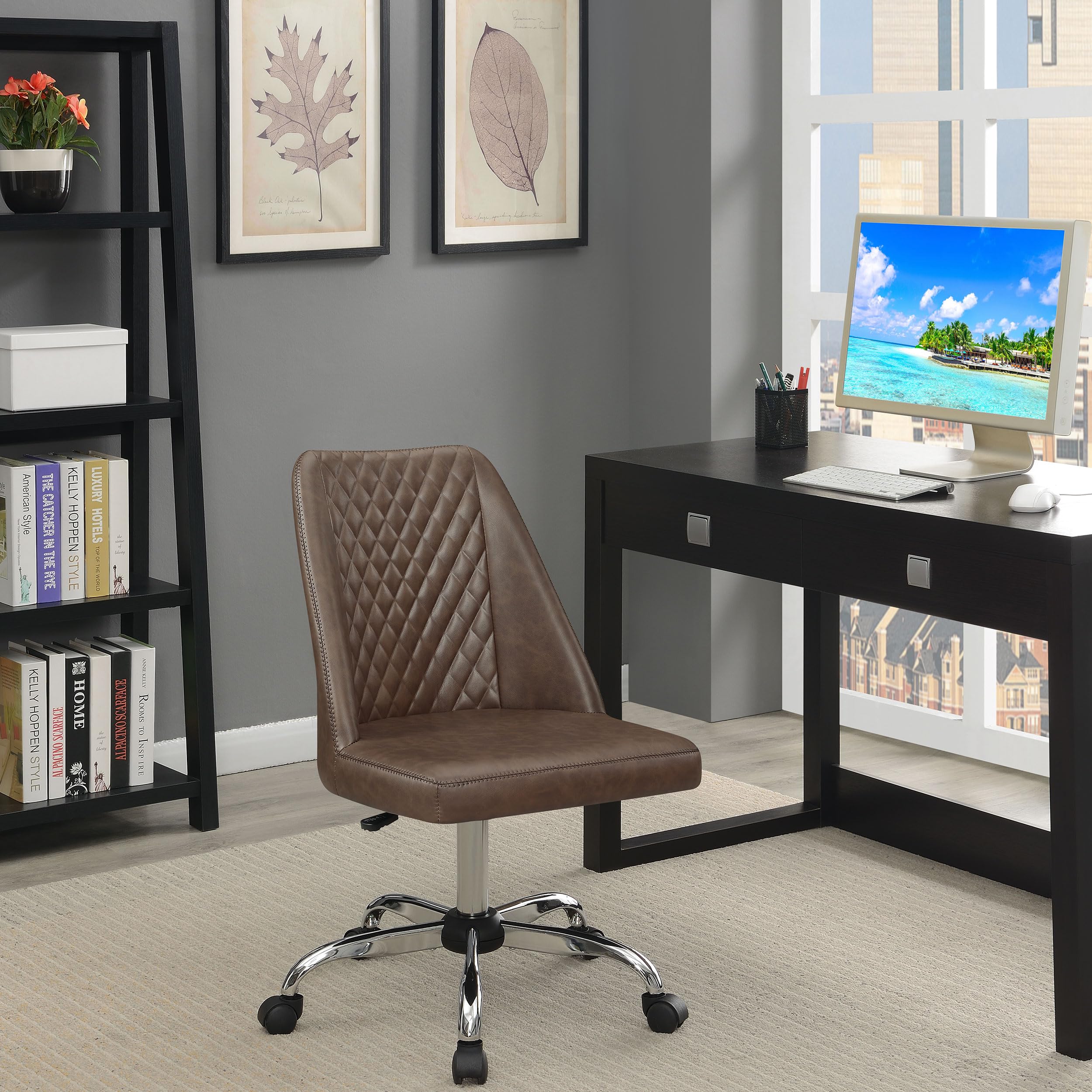 Coaster Home Furnishings Althea Upholstered Adjustable Office Chair - Ergonomic Desk Chair with Lumbar Support, Brown - Perfect for Home Office, Gaming & Study