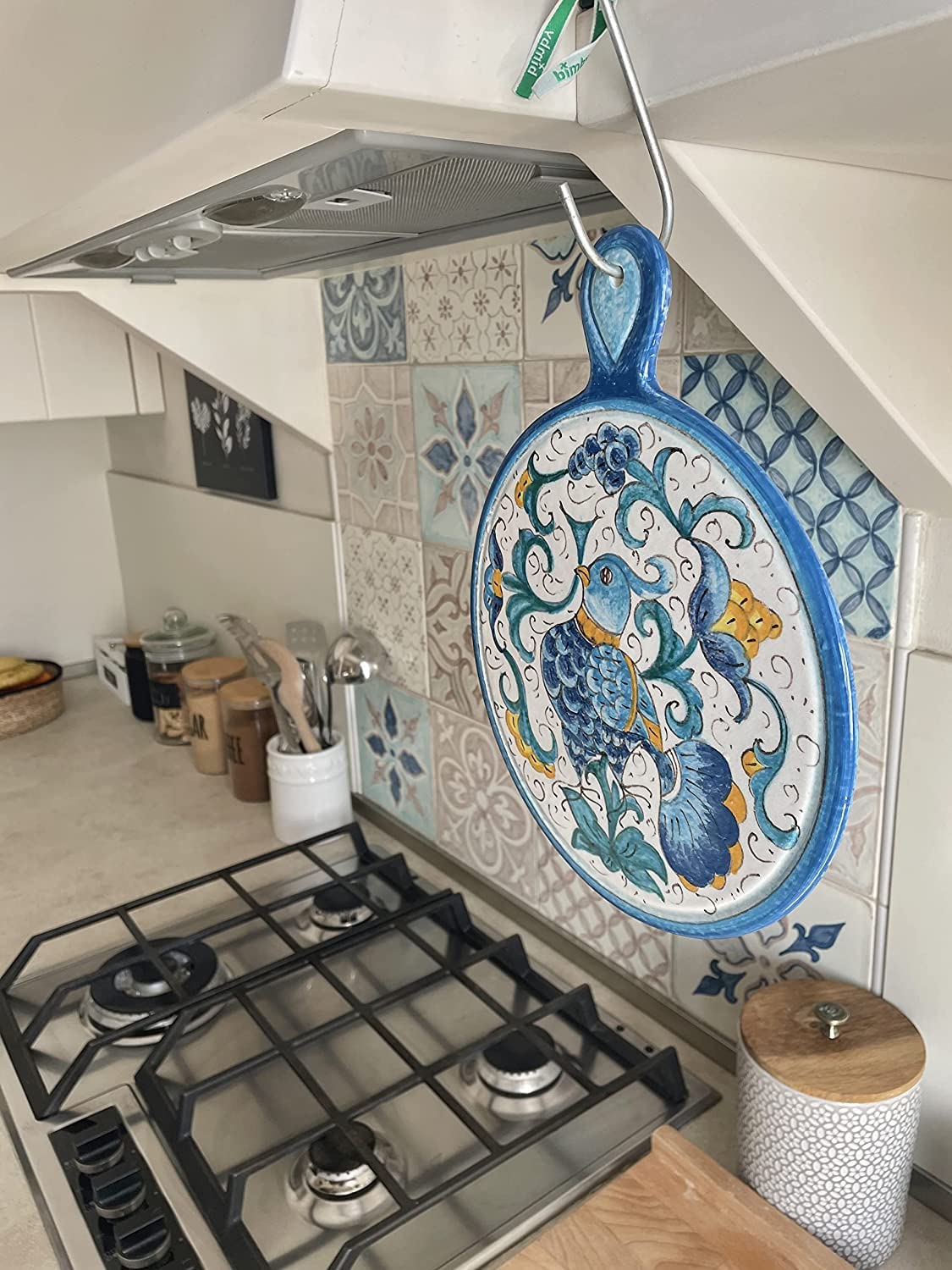 Italian Ceramic Trivet Hand Painted in Tuscany - CERAMICHE PARRINI Artisan Kitchenware Collection - Birds Design Pottery Tile Made in Italy - Perfect for Hot Dishes, Table Decor & Gift Giving