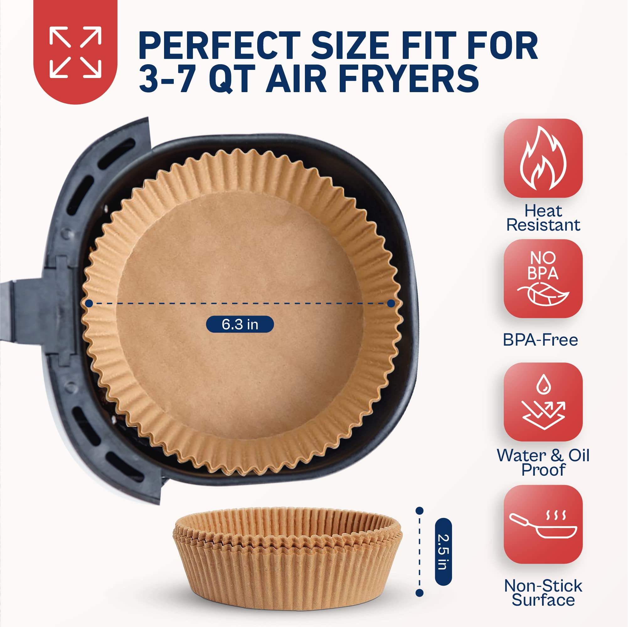 RAJA UNCLE 100PCS 6.3 Inch Round Air Fryer Liners - Disposable Non-Stick Greaseproof Paper Liners for COSORI, Ninja & Tower Air Fryers - Perfect for Cooking Chicken Wings, French Fries & Healthy Snacks