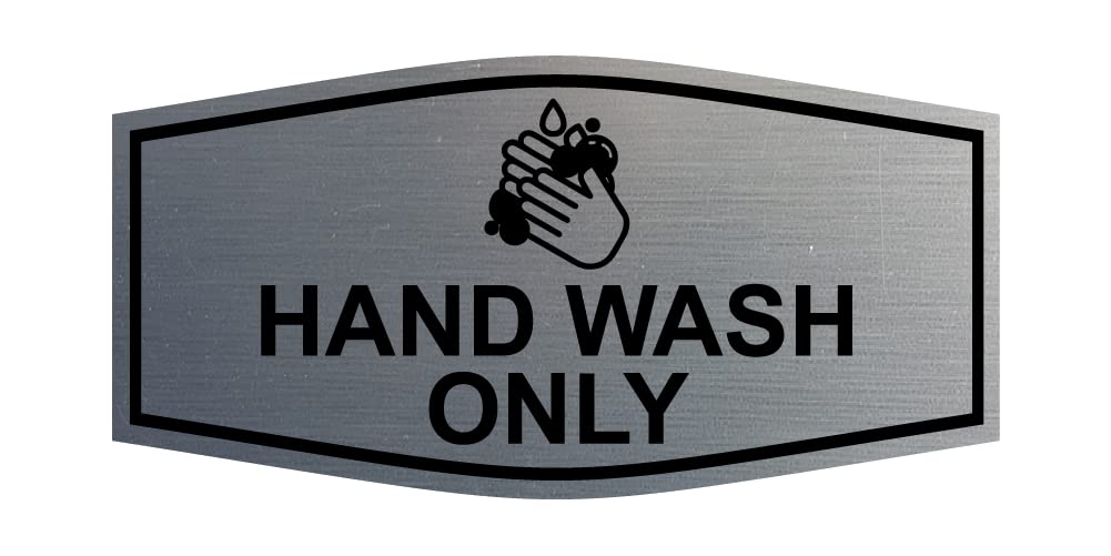 Hand Wash Only Sign - Brushed Silver Large Size for Kitchen & Laundry Room - Gentle Care for Delicate Fabrics & Dishes