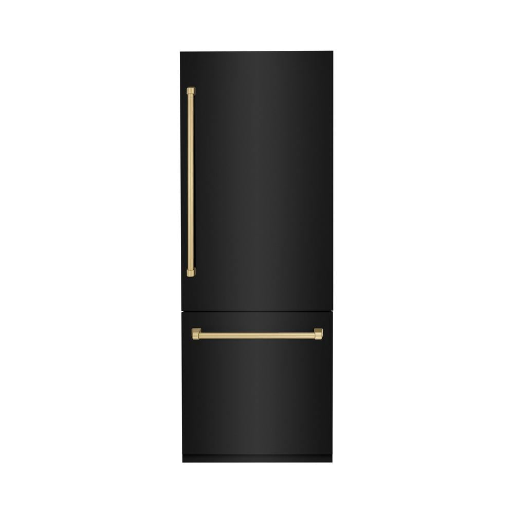 ZLINE Autograph Edition 30 Inch Built-In Bottom Freezer Refrigerator - 16.1 cu ft Capacity, Black Stainless Steel with Champagne Bronze Accents, Water Dispenser & Ice Maker - Perfect for Modern Kitchens, Open Concept Homes & Luxury Appliances Collection (RBIVZ BS 30 CB)