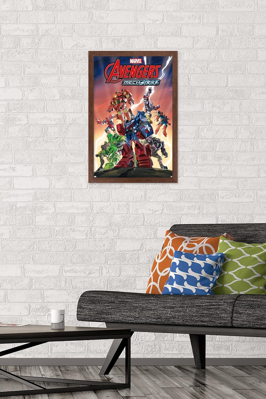 Marvel Avengers: Mechstrike Group Wall Poster - 14.725 x 22.375 Inches, Mahogany Framed - Premium Superhero Decor for Bedroom, Game Room & Office | Official Licensed Avengers Collectible