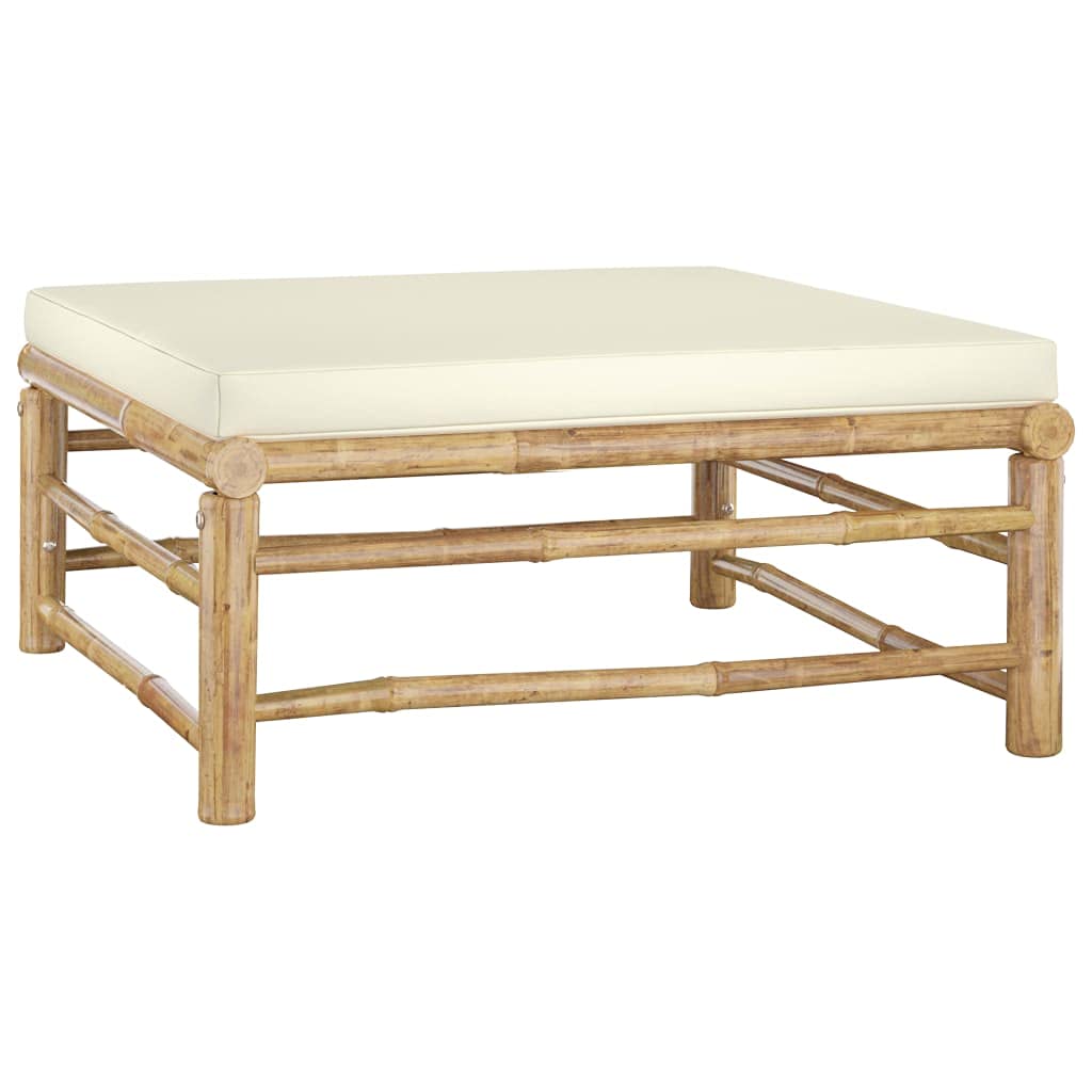 vidaXL 5-Piece Bamboo Patio Lounge Set with Cream White Cushions - Lightweight Outdoor Furniture for Garden, Poolside & Backyard - Comfortable, Weather-Resistant & Easy to Clean