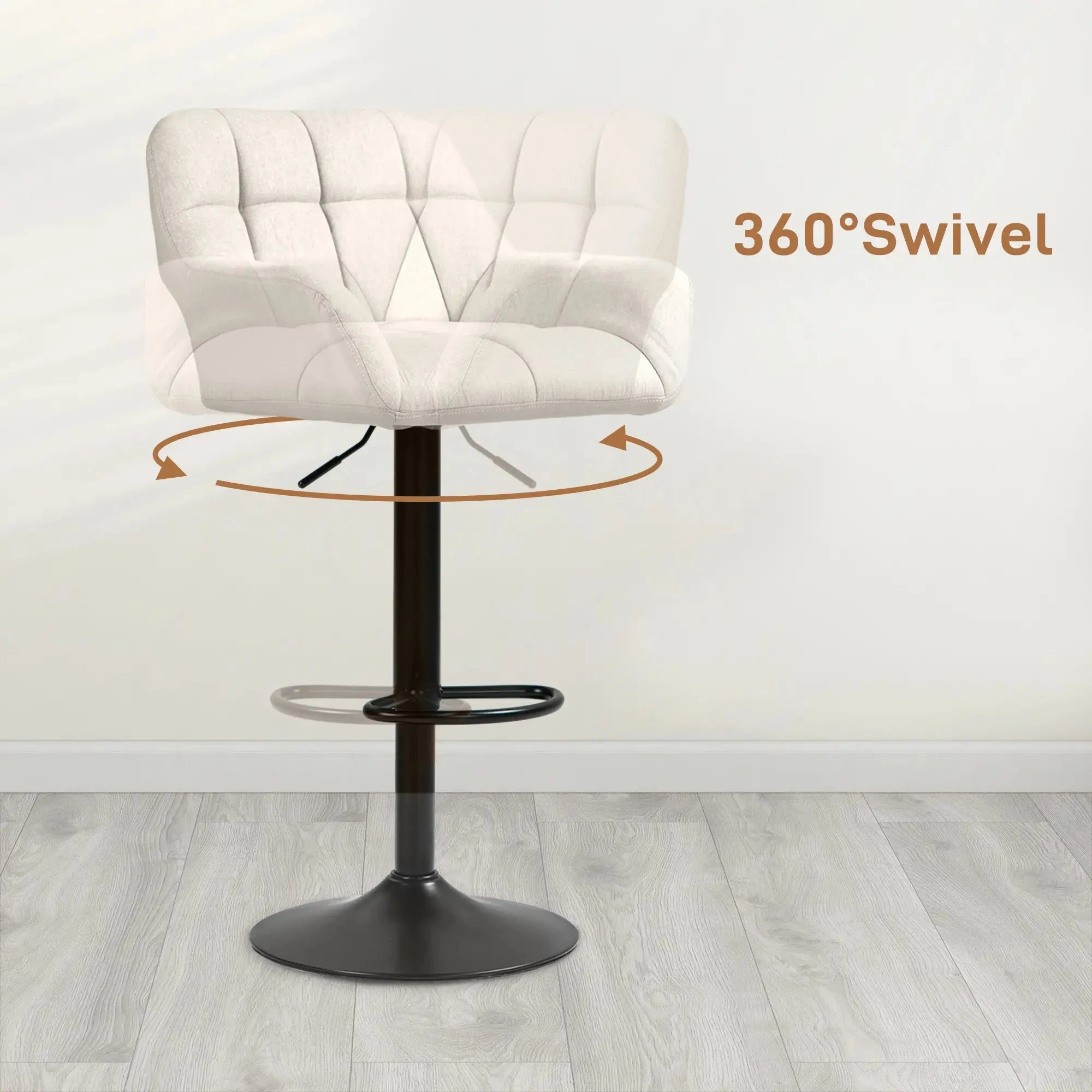Swivel Adjustable Bar Stools (Set of 2) - Faux Leather & Linen Touch Fabric - 5 Color Options - Perfect for Kitchen Islands, Home Bars & Dining Areas