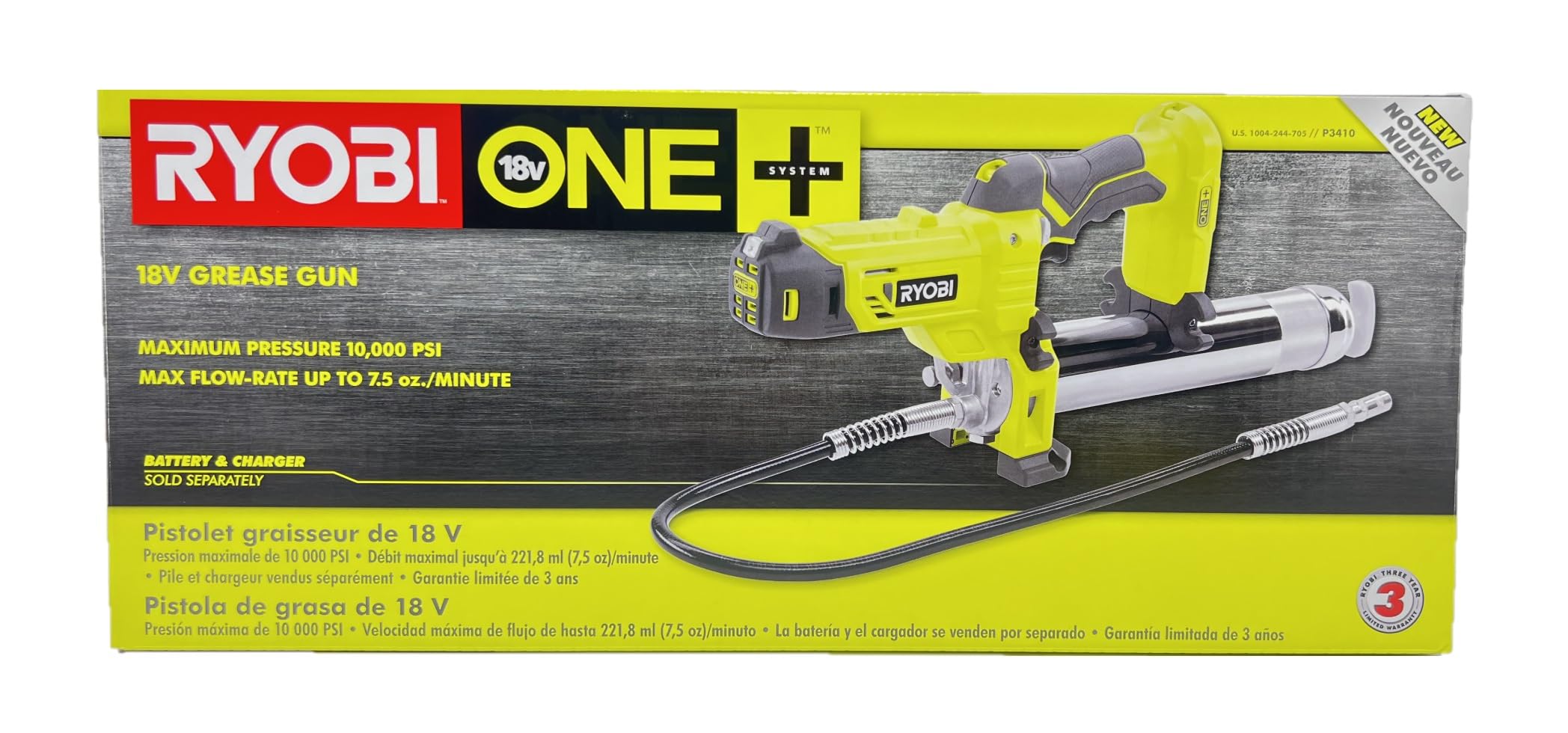 Ryobi P3410-P163 18V ONE+ Cordless Grease Gun Kit with 2.0Ah Lithium-Ion Battery & Dual Chemistry Charger - Perfect for Automotive, Farm Equipment & Industrial Machinery Maintenance