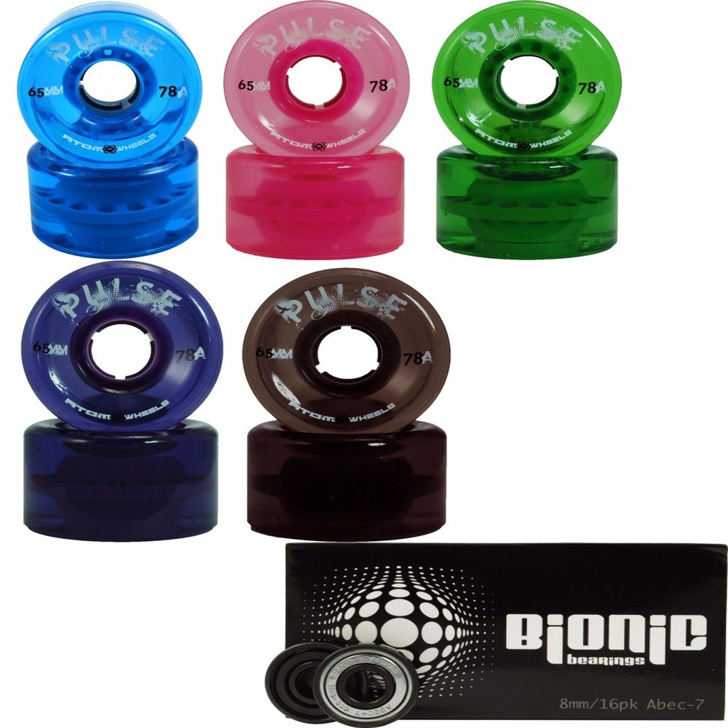 Atom Pulse Outdoor Skate Wheels with Bionic Bearings - High Performance 78A Soft Wheels for Longboard, Cruiser & Skateboard - Smooth Ride on Rough Roads & Pavement