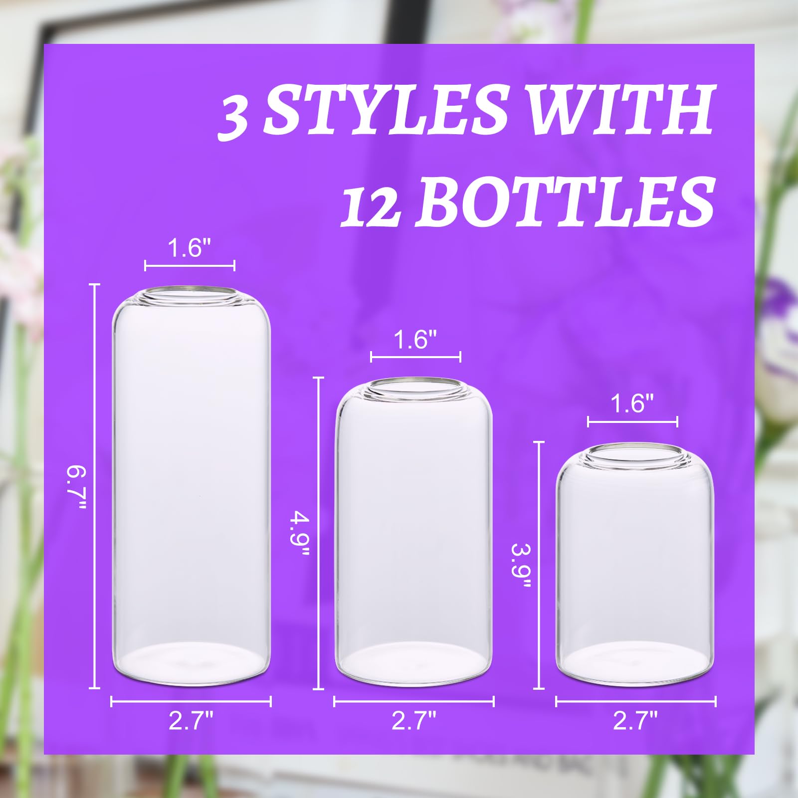 12 Pack Glass Bud Vases Bulk Set - Small Cylinder Flower Vases for Wedding Centerpieces, Home Decor, Living Room & Table Decorations - Perfect for Floral Arrangements, DIY Weddings, and Elegant Home Styling