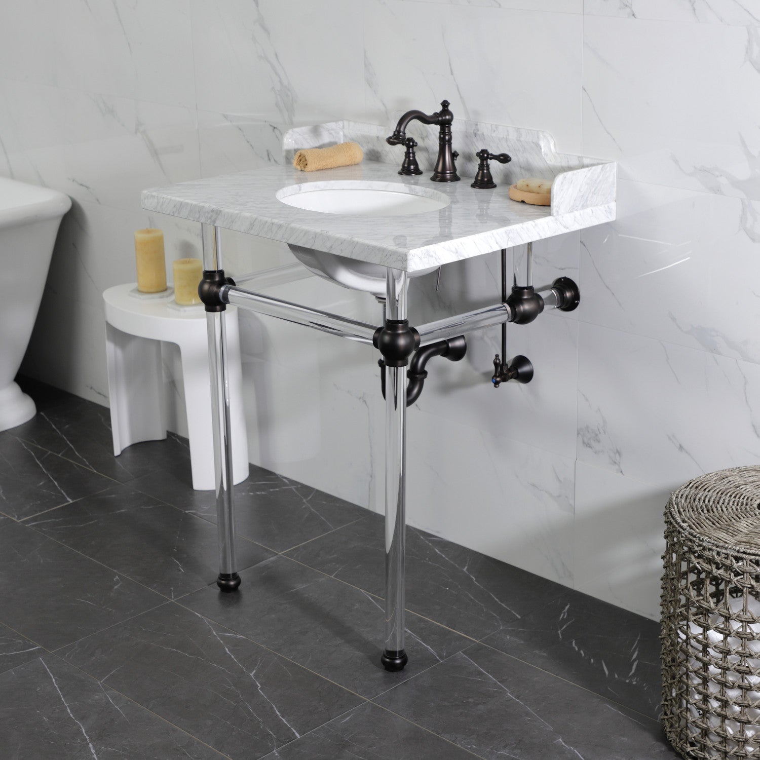American Classic FSC1975ACL Oil Rubbed Bronze Widespread Bathroom Faucet - 3 Hole Deck Mount with 2 Handles & Pop Up Drain - Perfect for Bathroom Vanity and Powder Room Remodeling